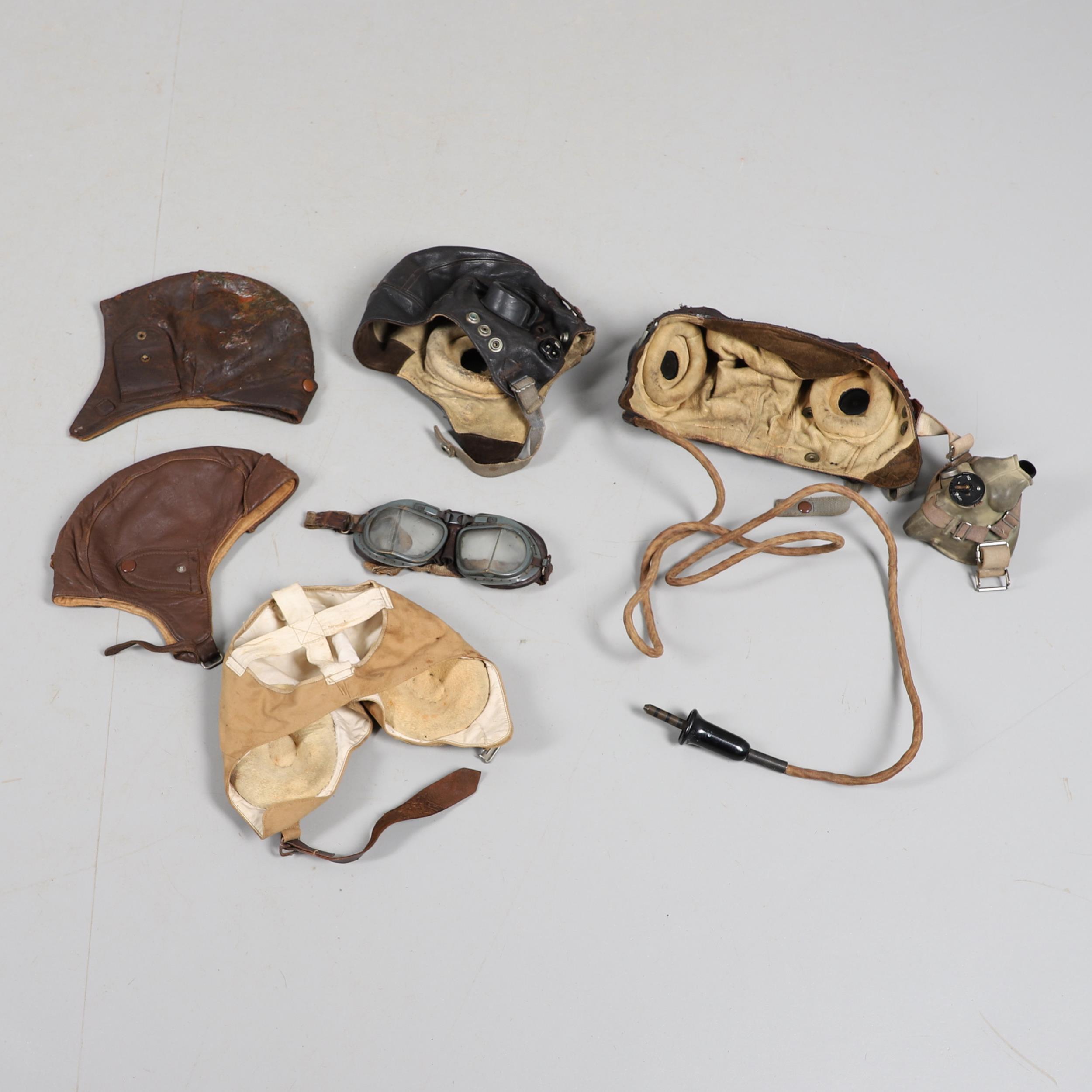 A SECOND WORLD WAR TYPE-C FLYING HELMET GOGGLES AND COMMUNICATIONS MASK.