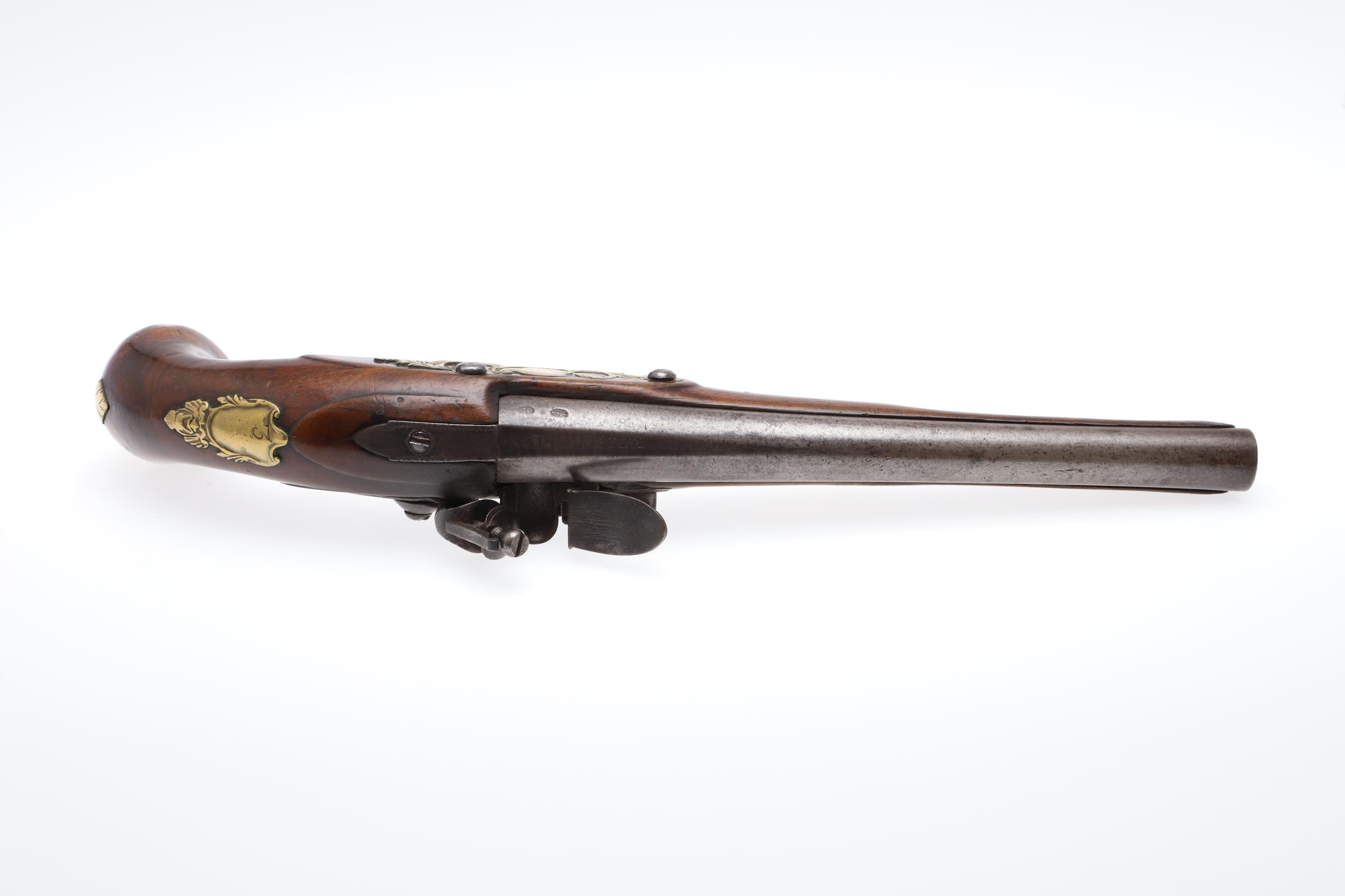 A LATE 18TH CENTURY FLINTLOCK HOLSTER PISTOL BY ELLSTON OF DONCASTER. - Image 5 of 13