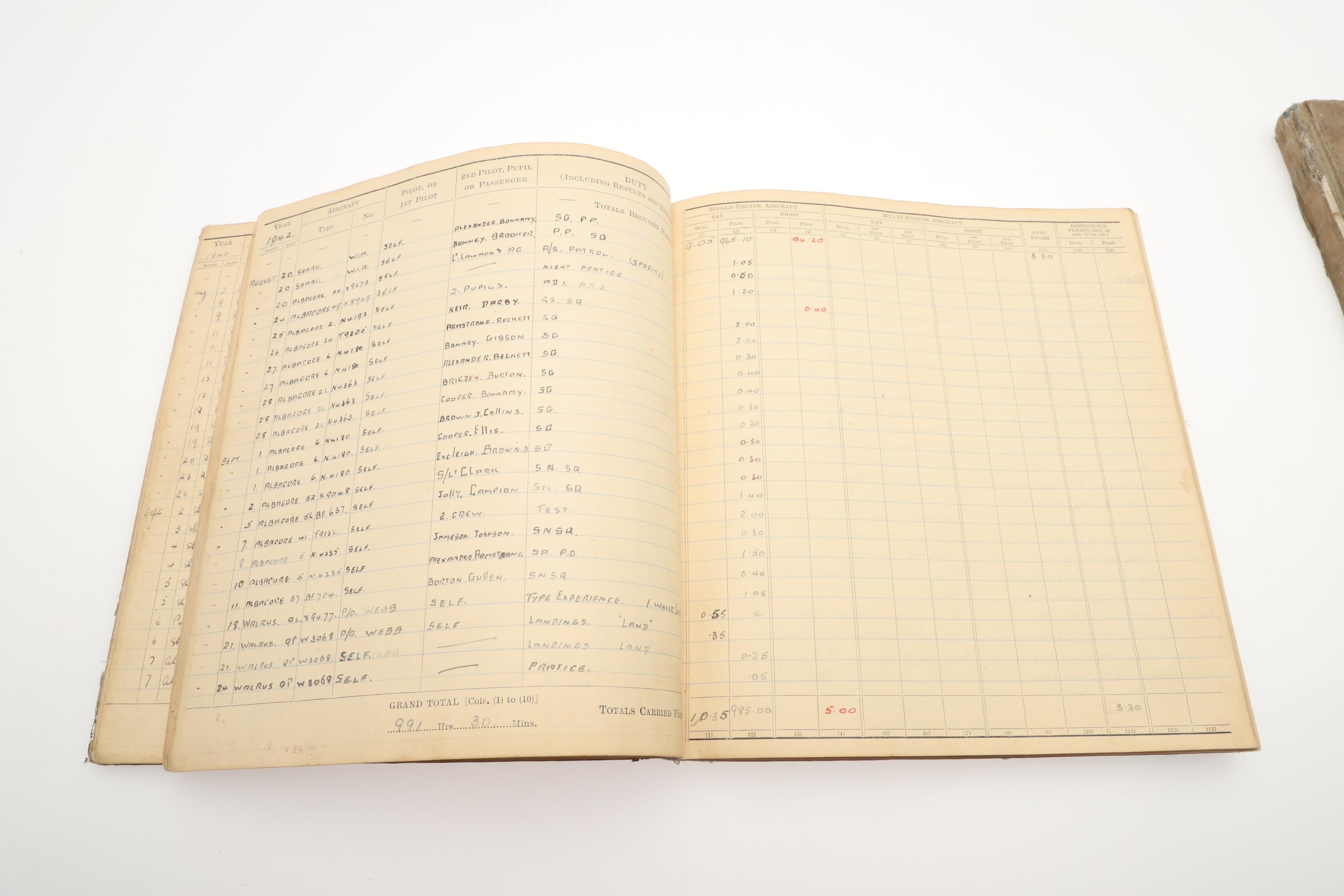 THE SECOND WORLD WAR FLYING LOG BOOKS OF LT CDR. FRANK C. BOOTH. - Image 6 of 6