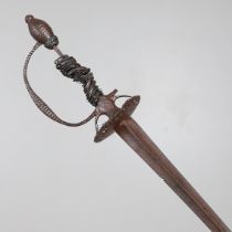 AN EARLY SMALL SWORD WITH PIERCED STEEL GUARD.