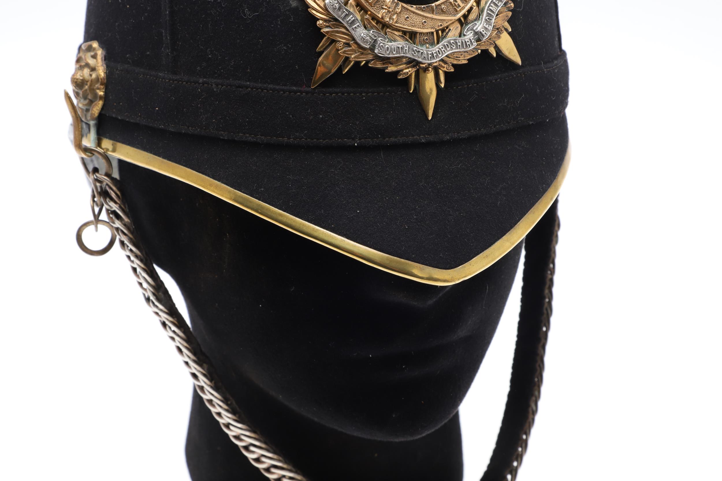 A SOUTH STAFFORDSHIRE REGIMENT OFFICER'S BLUE CLOTH HOME SERVICE HELMET. - Image 4 of 13