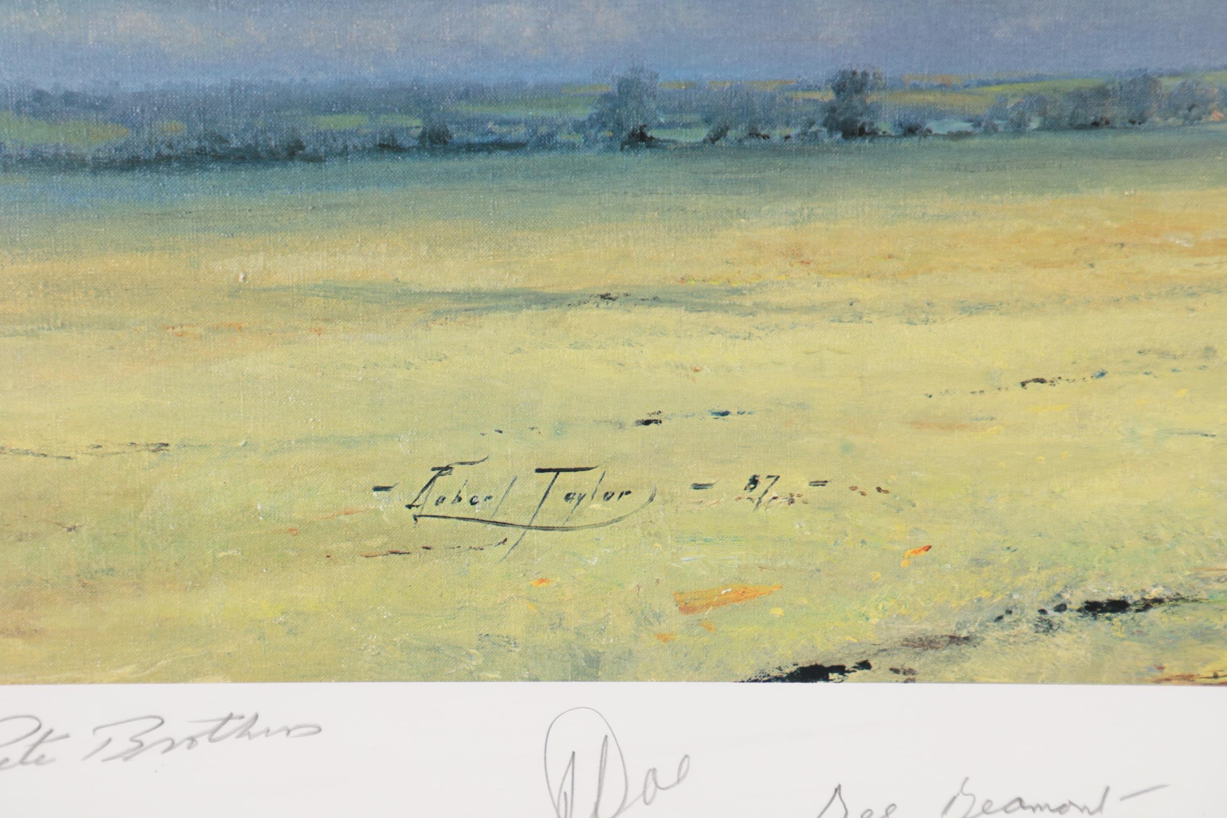 HURRICANE SCRAMBLE BY ROBERT TAYLOR, A COLOUR PRINT WITH PILOT'S SIGNATURES IN THE MARGIN. - Image 3 of 9