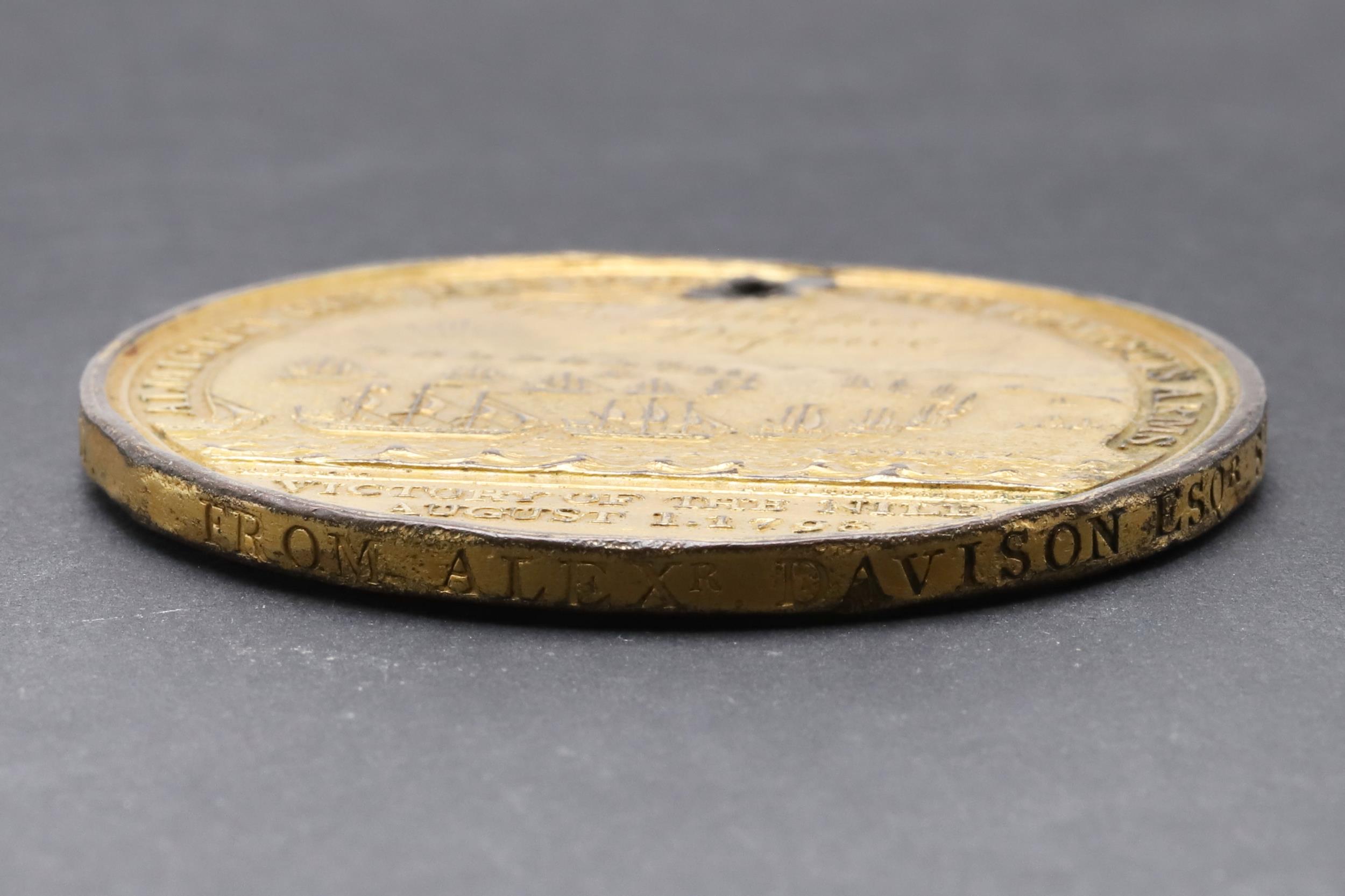 DAVISON'S MEDAL FOR THE BATTLE OF THE NILE, 1798, AWARDED TO THOMAS MATCHER, DEFENCE. - Image 3 of 5