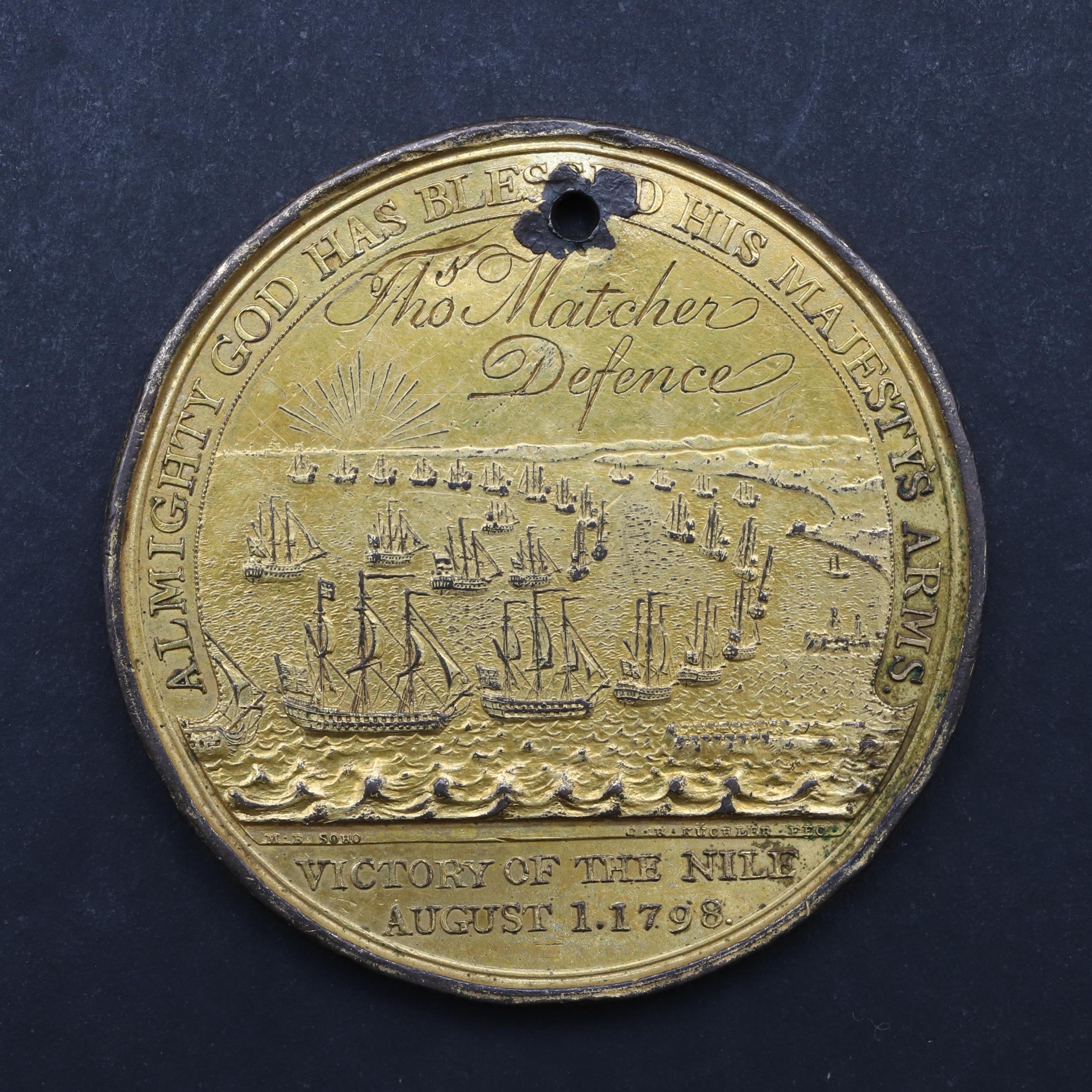 DAVISON'S MEDAL FOR THE BATTLE OF THE NILE, 1798, AWARDED TO THOMAS MATCHER, DEFENCE. - Image 2 of 5