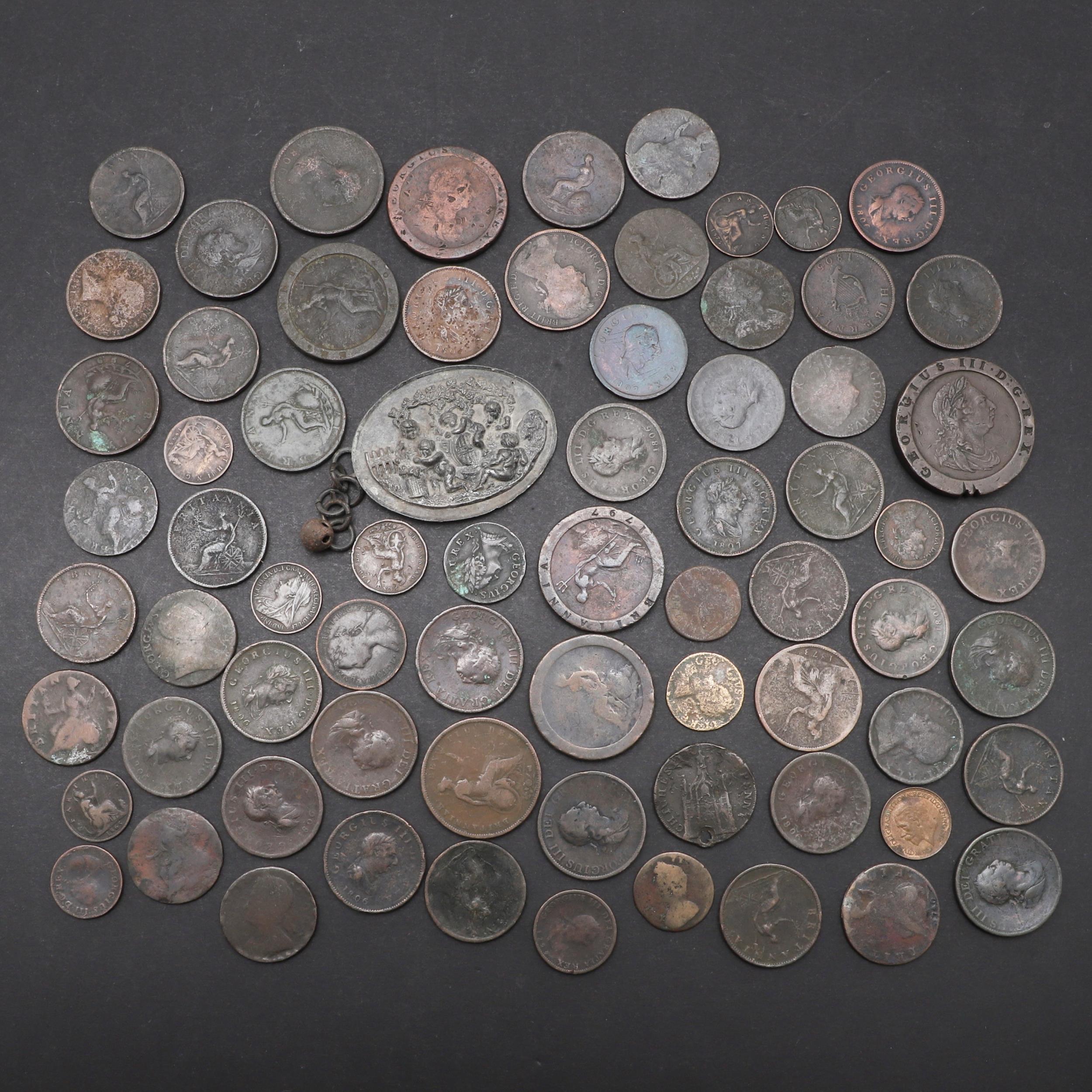 A COLLECTION OF GEORGE III COPPER AND OTHER COINS TO INCLUDE CARTWHEEL ISSUES.