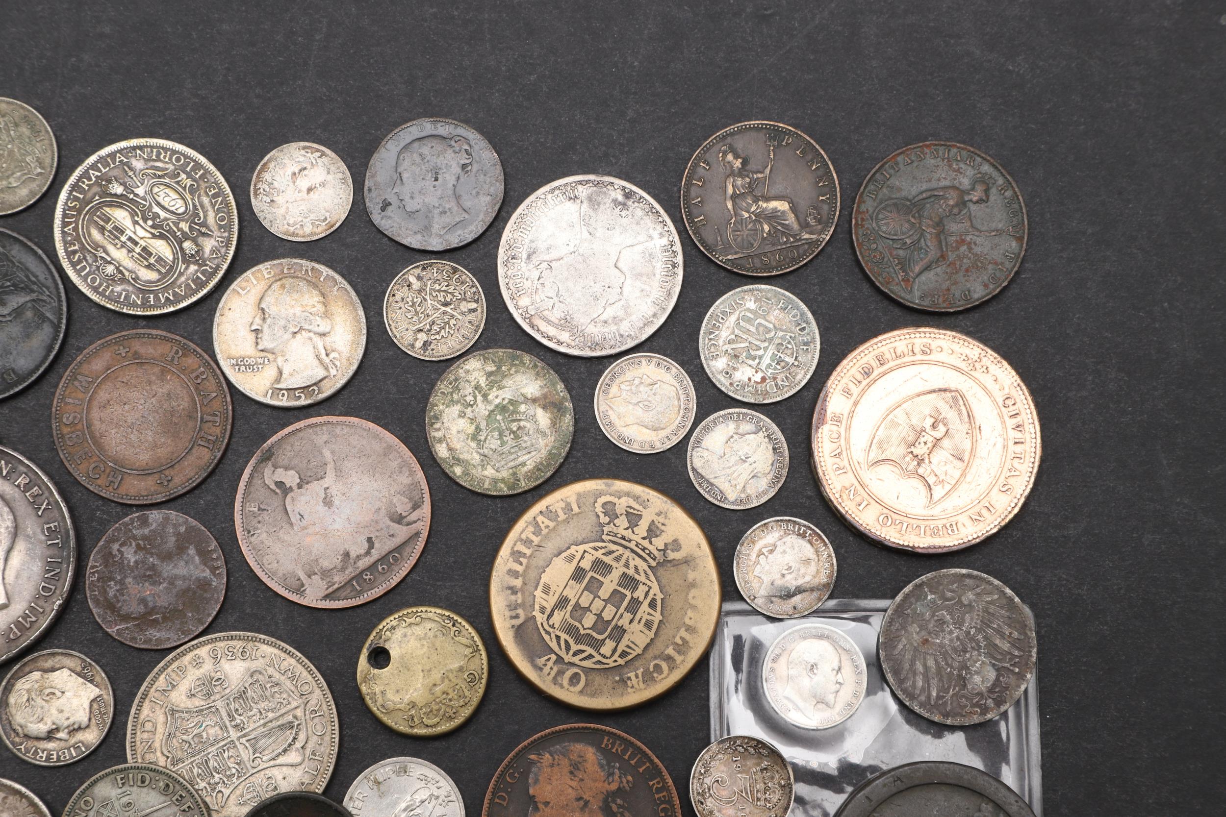 A MIXED COLLECTION OF WORLD COINS AND A GREAT WAR MEDAL. - Image 3 of 5