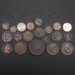 A COLLECTION OF COINS TO INCLUDE A GEORGE IV SHILLING AND EARLY COPPER.