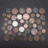 A COLLECTION OF GEORGE III AND LATER COPPER AND OTHER COINS.