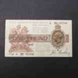 A BANK OF ENGLAND THIRD BRADBURY ISSUE ONE POUND NOTE.