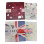 ROYAL MINT UNCIRCULATED COIN SETS FOR 1992 AND 1993 WITH TWO EC PRESIDENCY 50 PENCE PIECES.