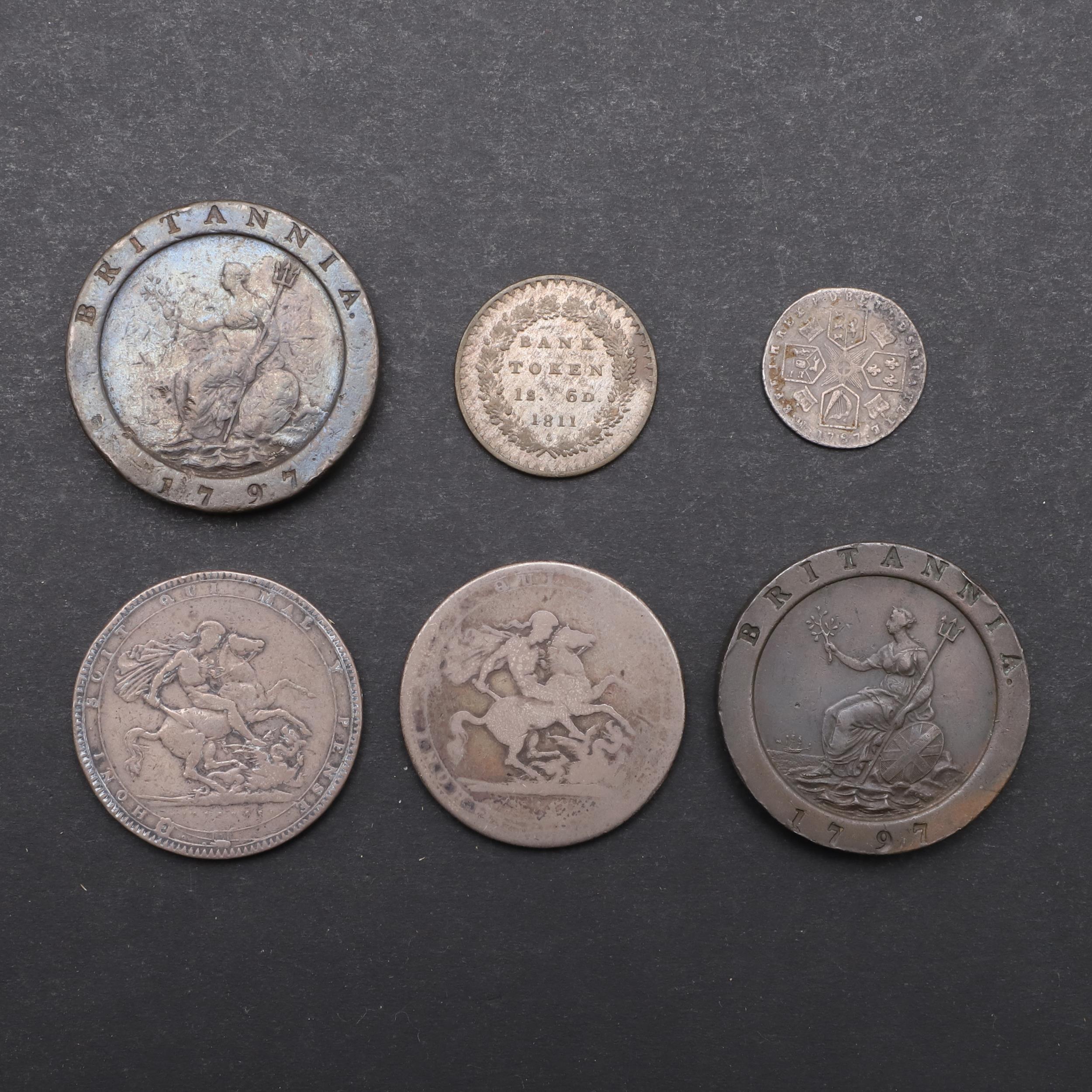 A GEORGE III CROWN AND A SMALL COLLECTION OF SIMILAR COINS. - Image 6 of 7