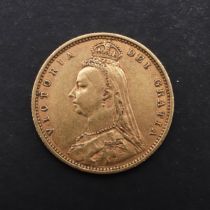 A VICTORIAN HALF SOVEREIGN, 1892.