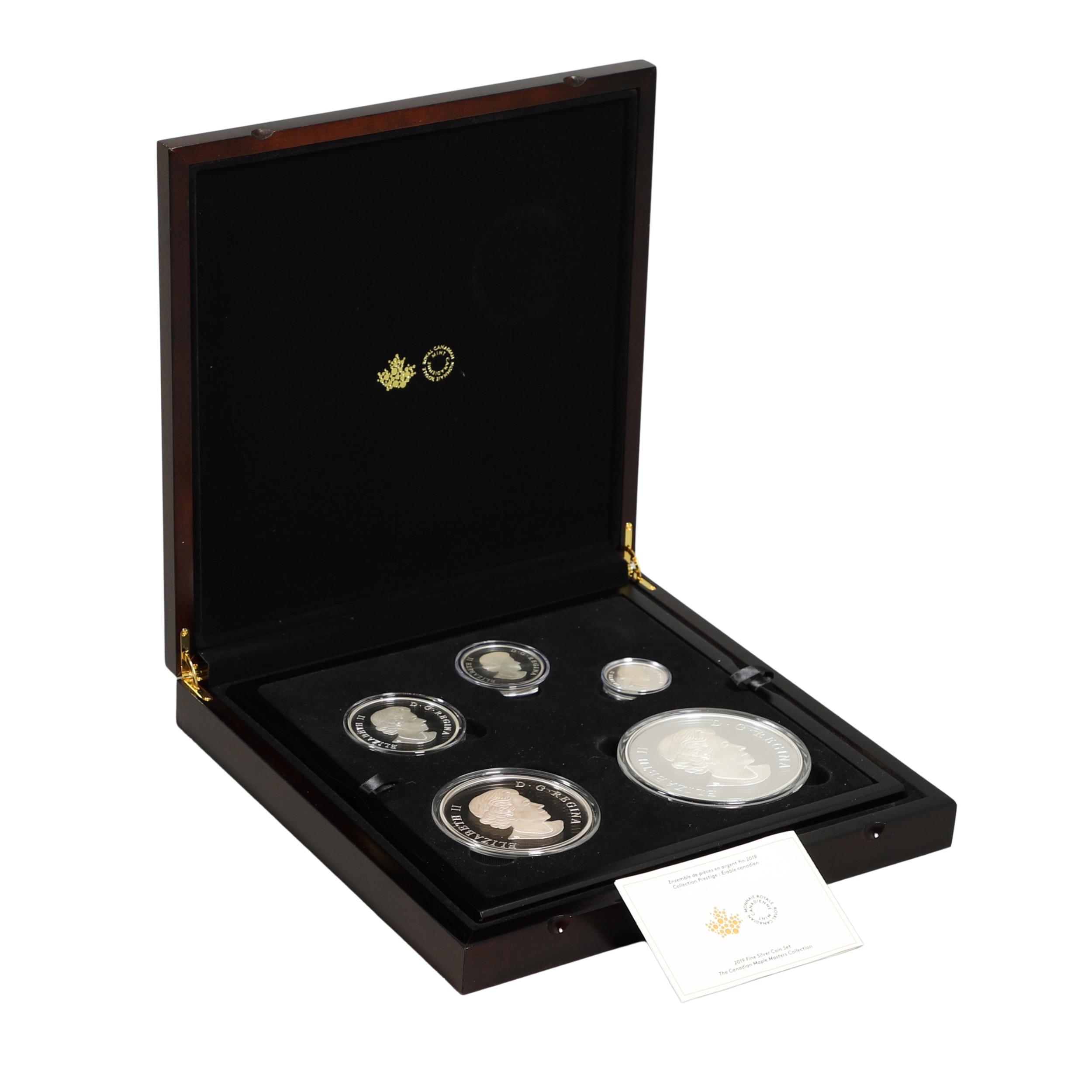 AN ELIZABETH II ROYAL CANADIAN MINT SILVER FIVE COIN 'MAPLE MASTERS' COLLECTION. 2019.