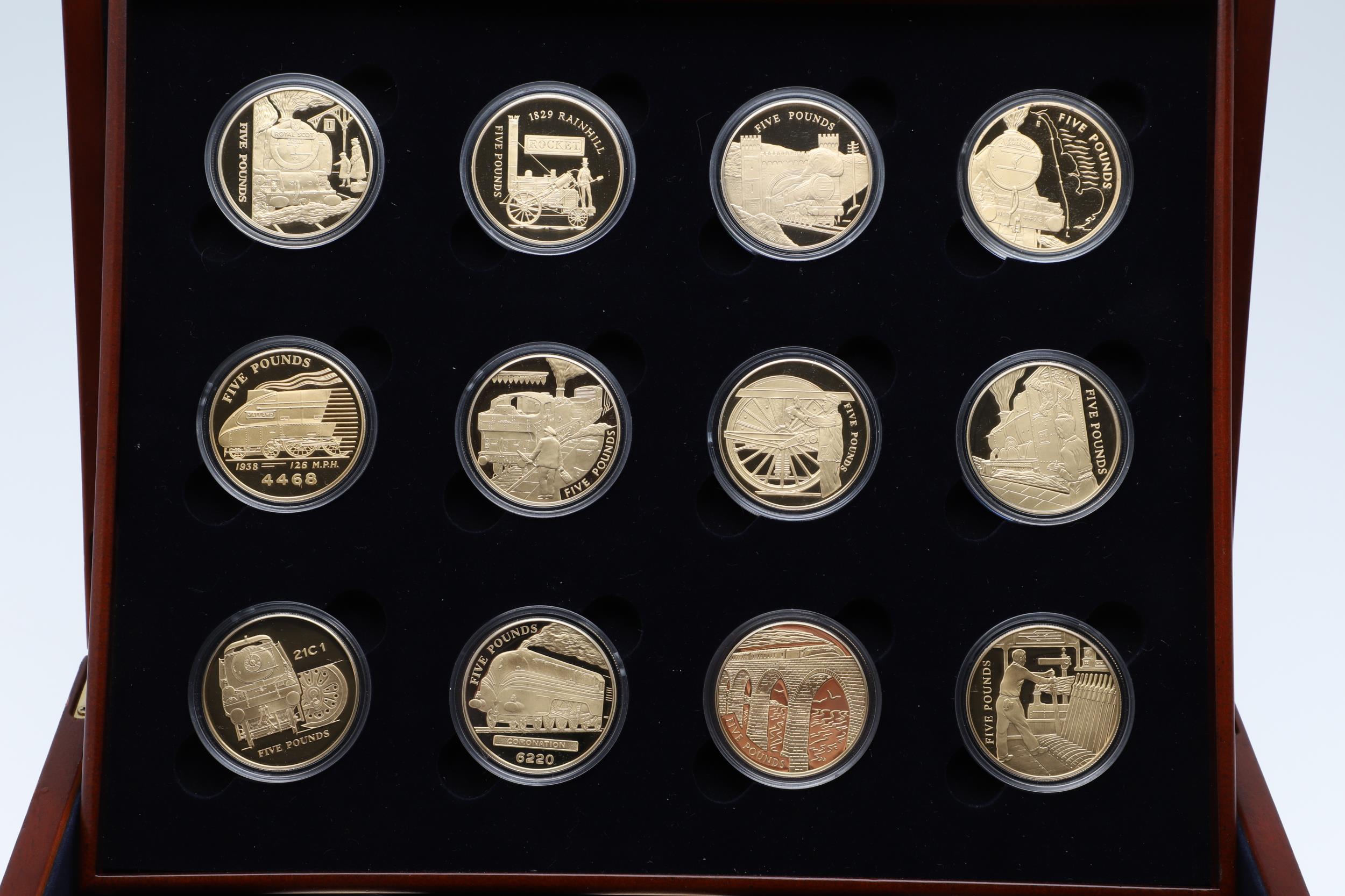 A ROYAL MINT 'THE GOLDEN STEAM AGE' COLLECTION OF 18 SILVER GILT PROOF COINS. - Image 2 of 5