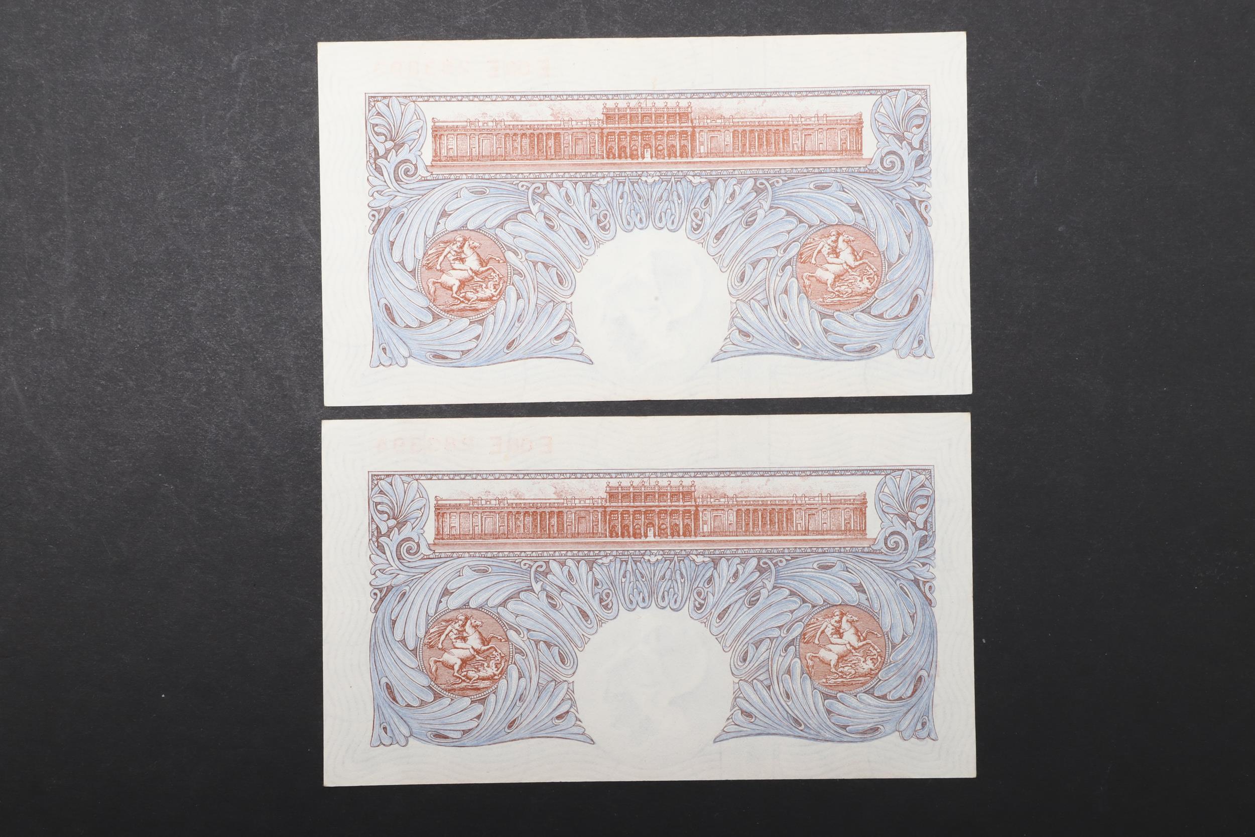 TWO BANK OF ENGLAND SERIES 'A' BLUE ONE POUND NOTES WITH CONSECUTIVE NUMBERS. - Image 4 of 4