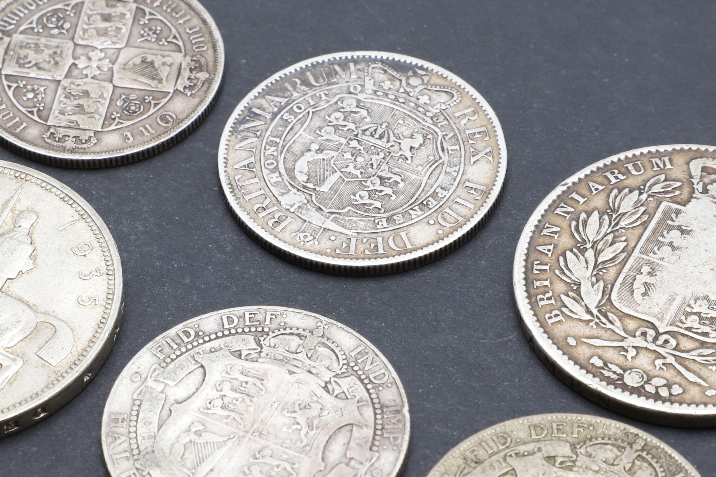 A GEORGE III HALF CROWN 1817, QUEEN VICTORIA CROWN, 1845 AND OTHERS. - Image 3 of 3
