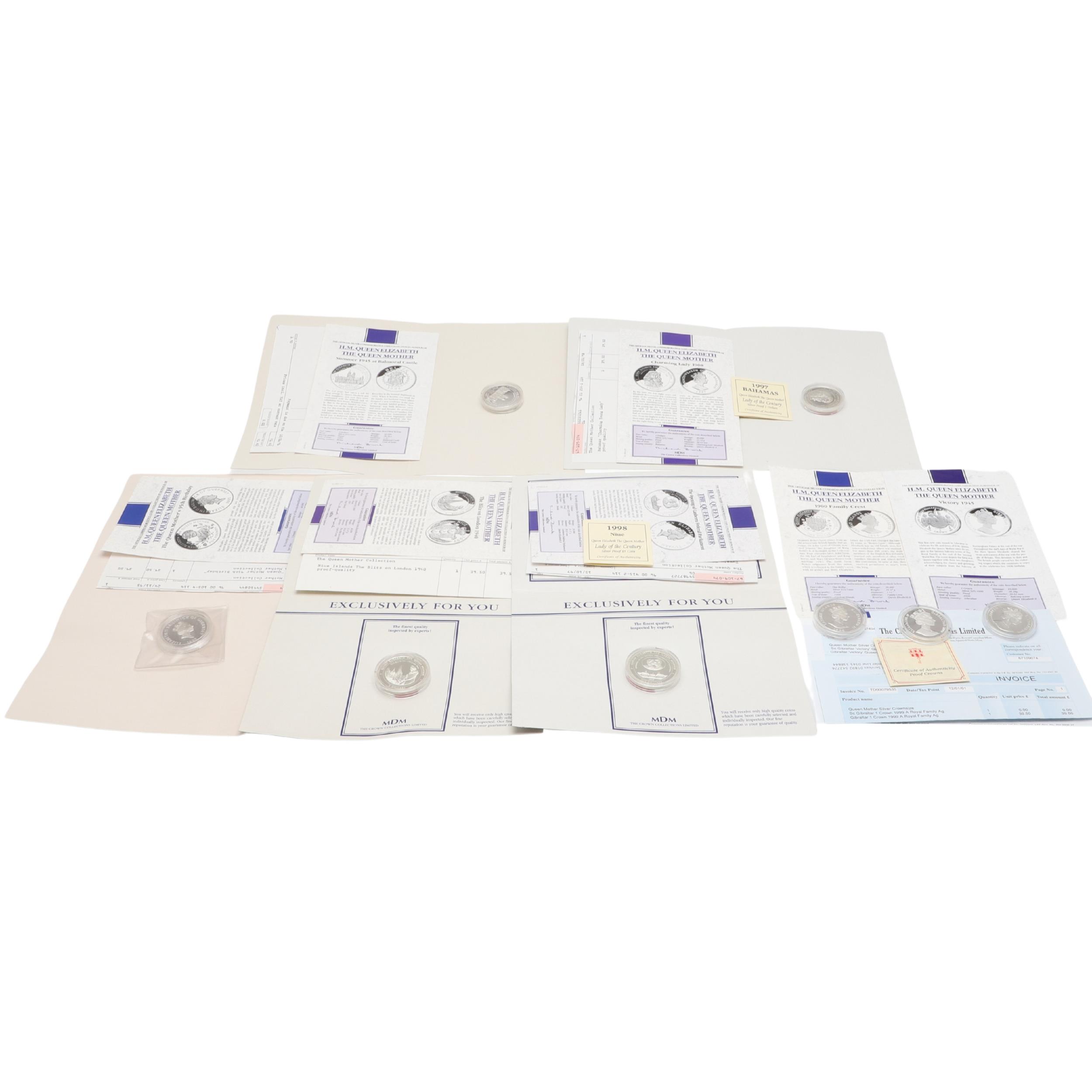 A COLLECTION OF QUEEN MOTHER CENTENARY CELEBRATION SILVER PROOF COINS.