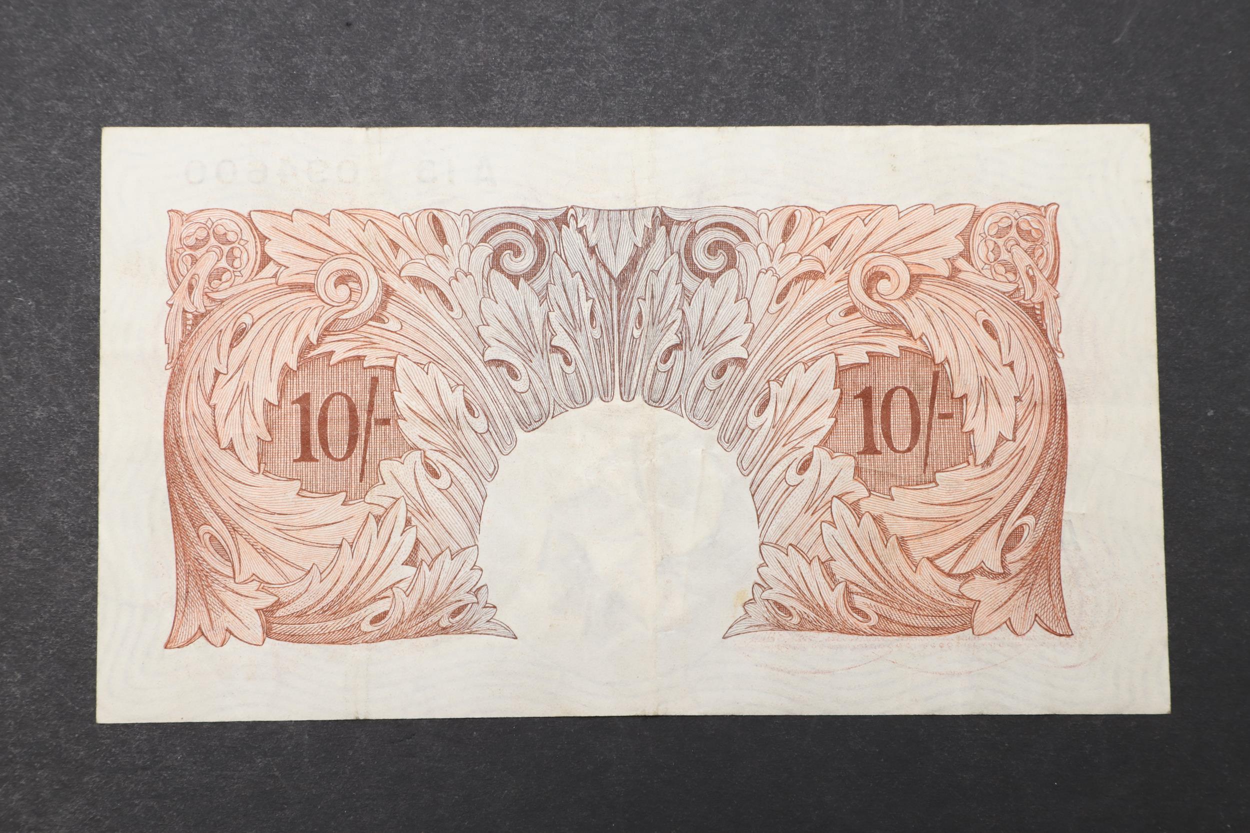 A BANK OF ENGLAND SERIES A TEN SHILLING BANKNOTE. - Image 2 of 2