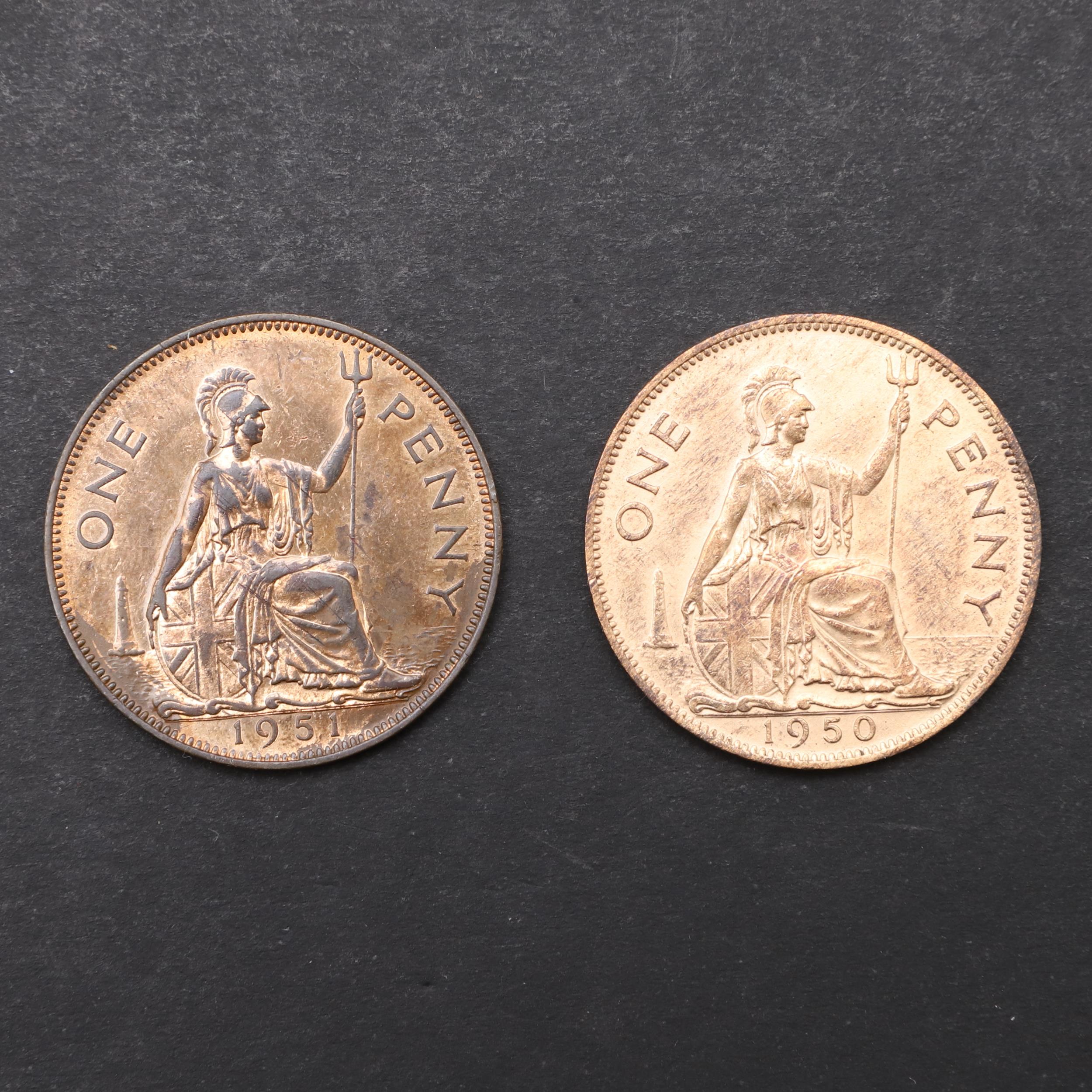 TWO GEORGE VI PENNIES, 1950 AND 1951. - Bild 2 aus 3