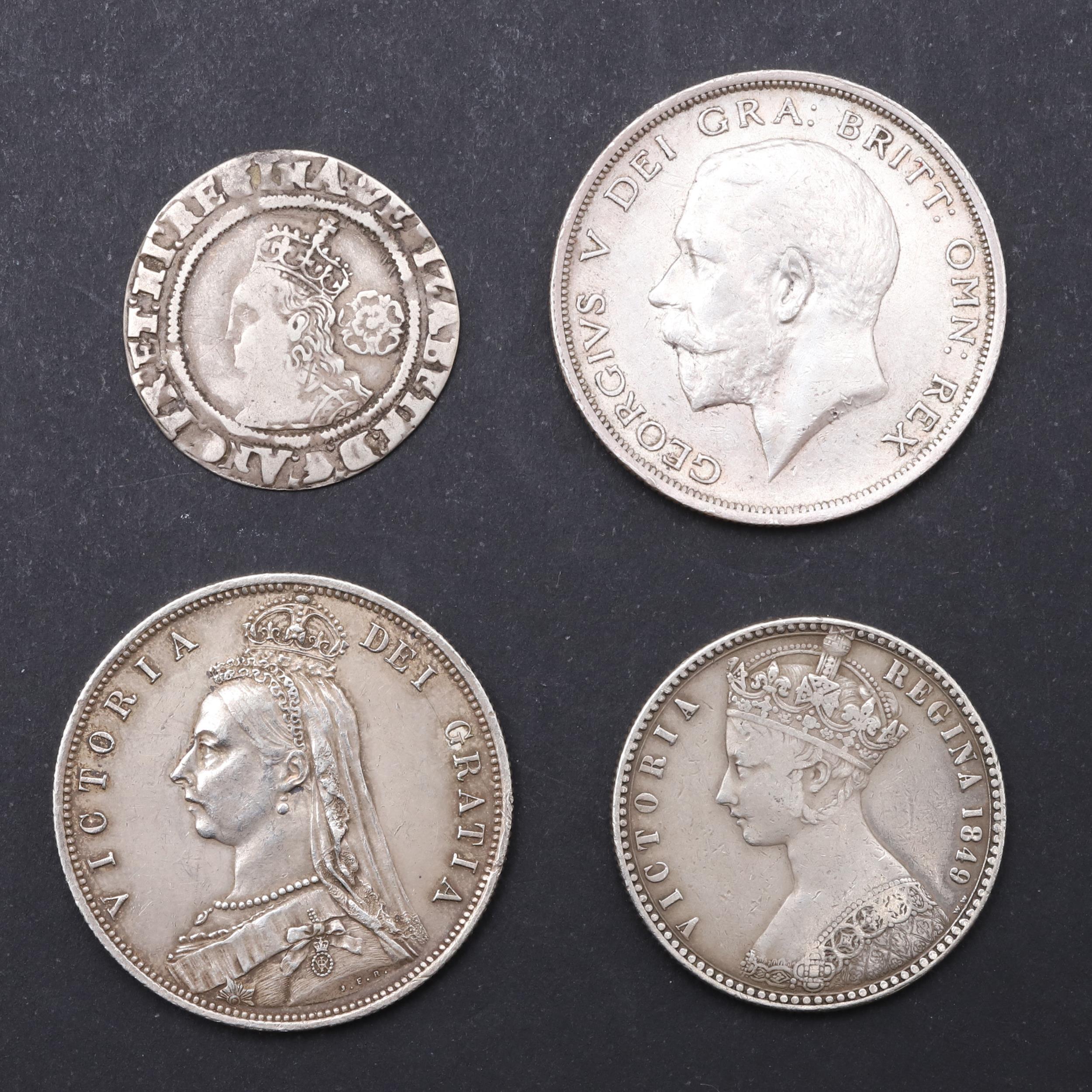 A SMALL COLLECTION OF SILVER COINS, ELIZABETH I AND LATER.