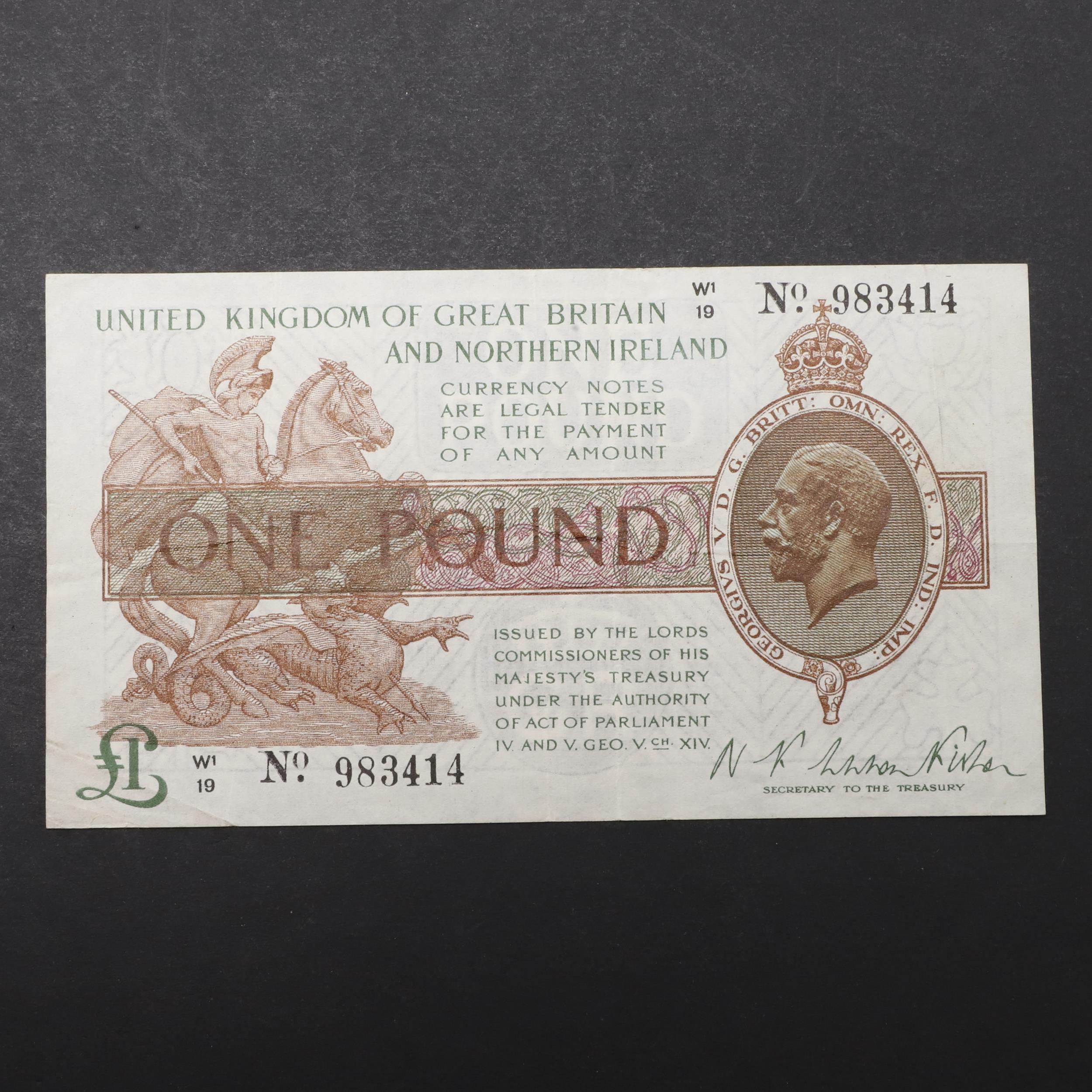 A THIRD FISHER ISSUE BANK OF ENGLAND ONE POUND NOTE.