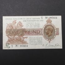 A THIRD FISHER ISSUE BANK OF ENGLAND ONE POUND NOTE.