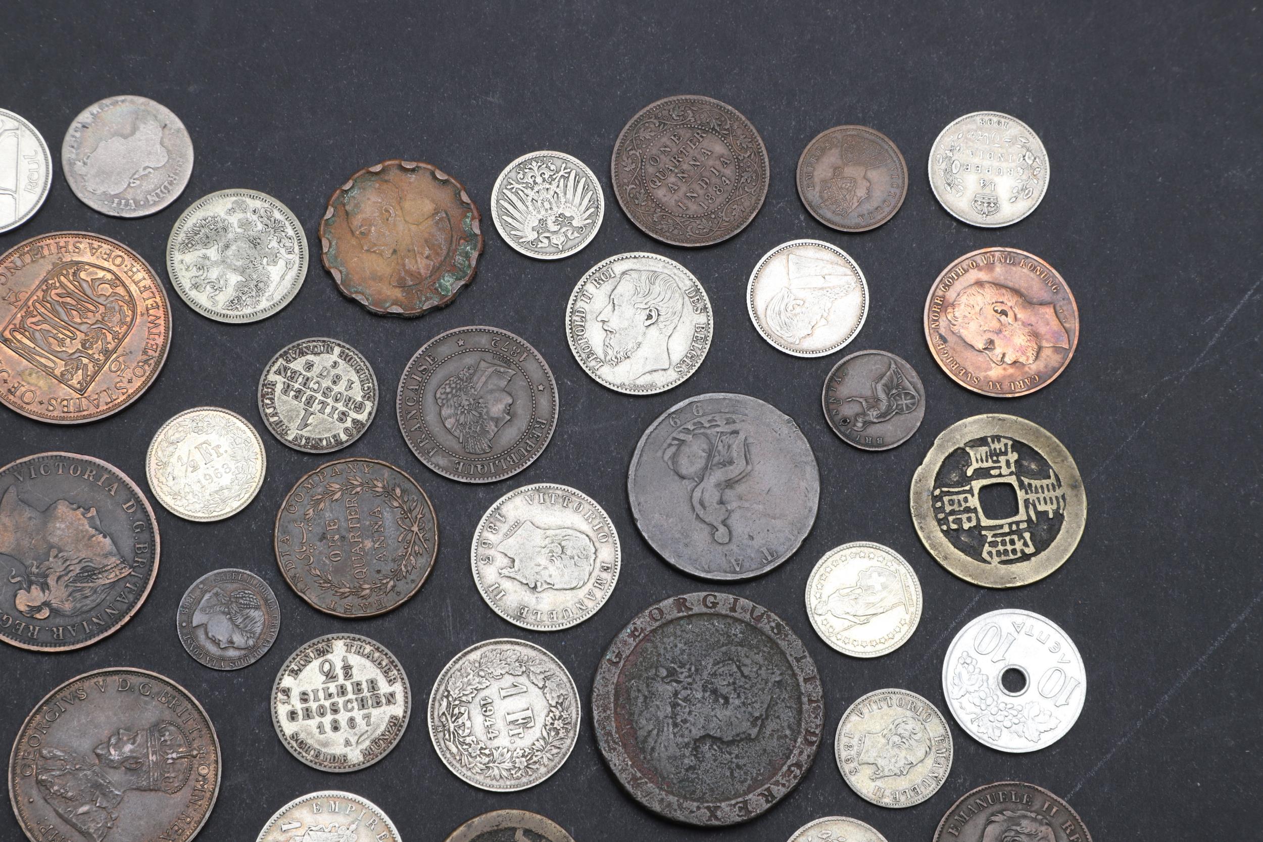 A COLLECTION OF WORLD COINS INCLUDING A NAPOLEON III 5 FRANC COIN. - Image 3 of 5