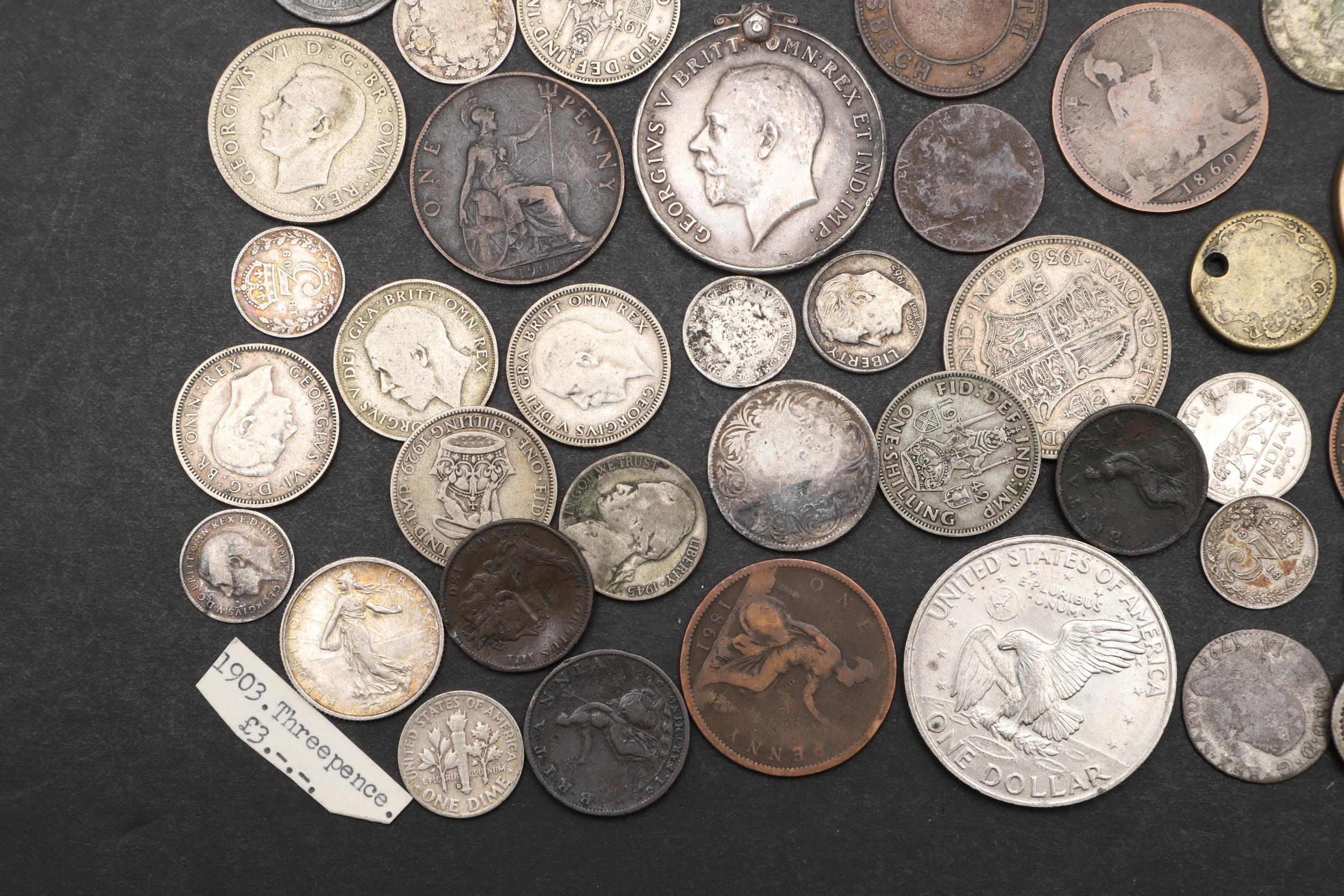 A MIXED COLLECTION OF WORLD COINS AND A GREAT WAR MEDAL. - Image 4 of 5