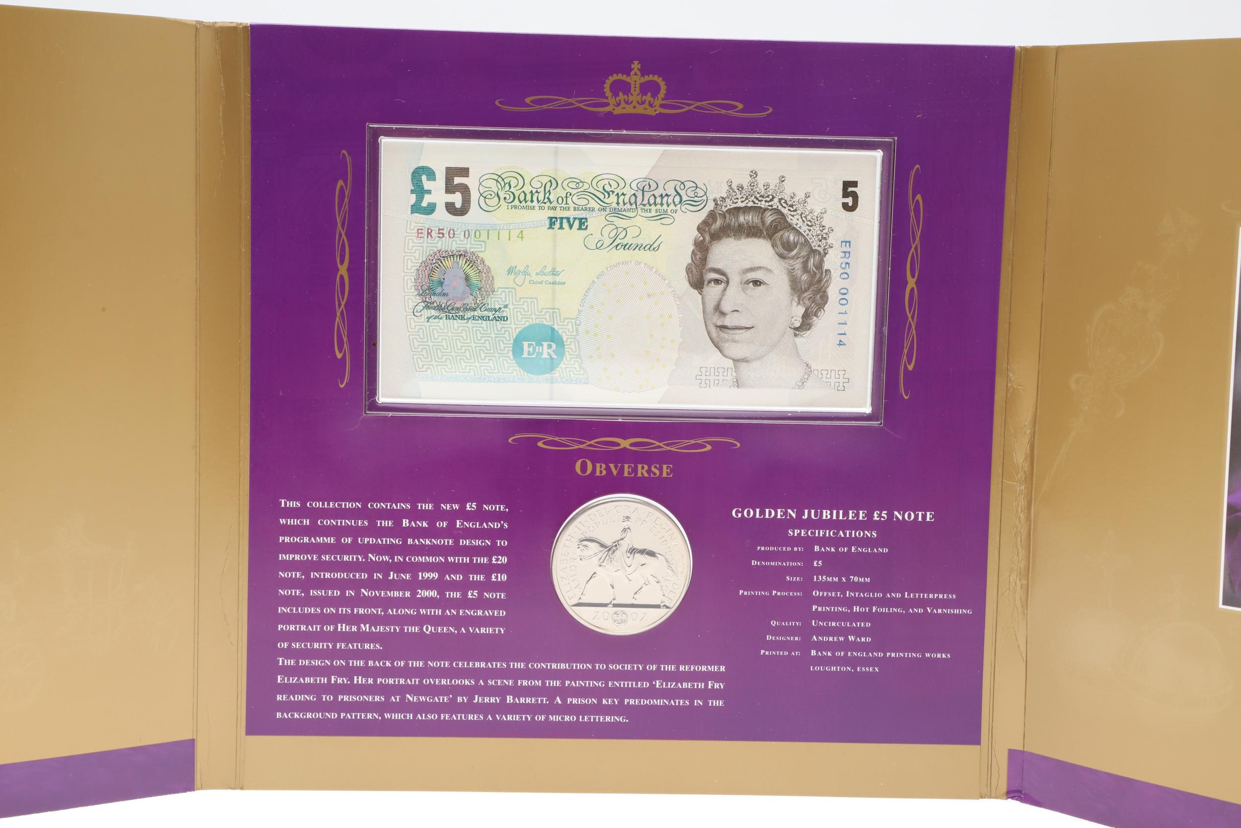 TWO CONSECUTIVE GOLDEN JUBILEE PRESENTATION ROYAL MINT COIN AND NOTE SETS. - Image 7 of 9