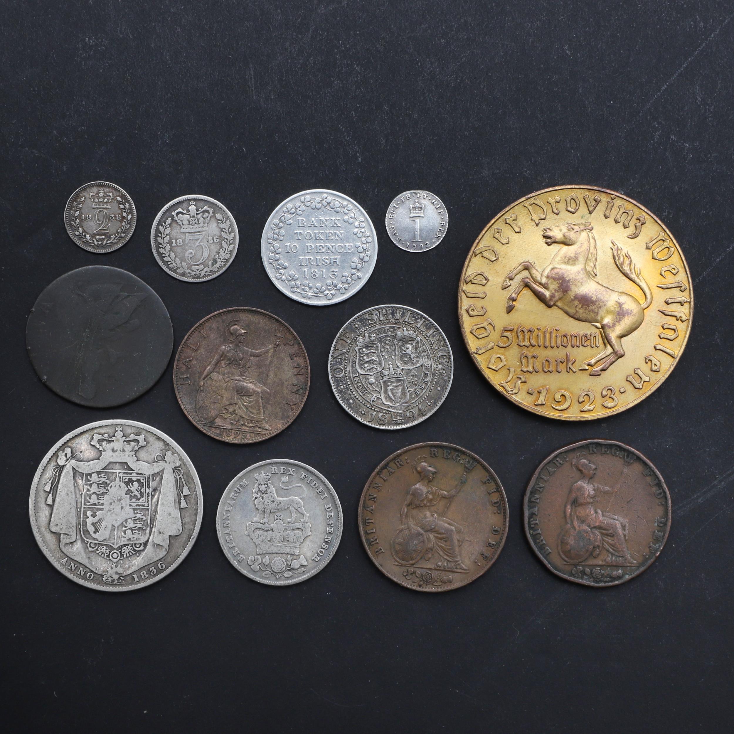 A GEORGE III MAUNDY PENNY AND OTHER SIMILAR COINS. - Image 2 of 3