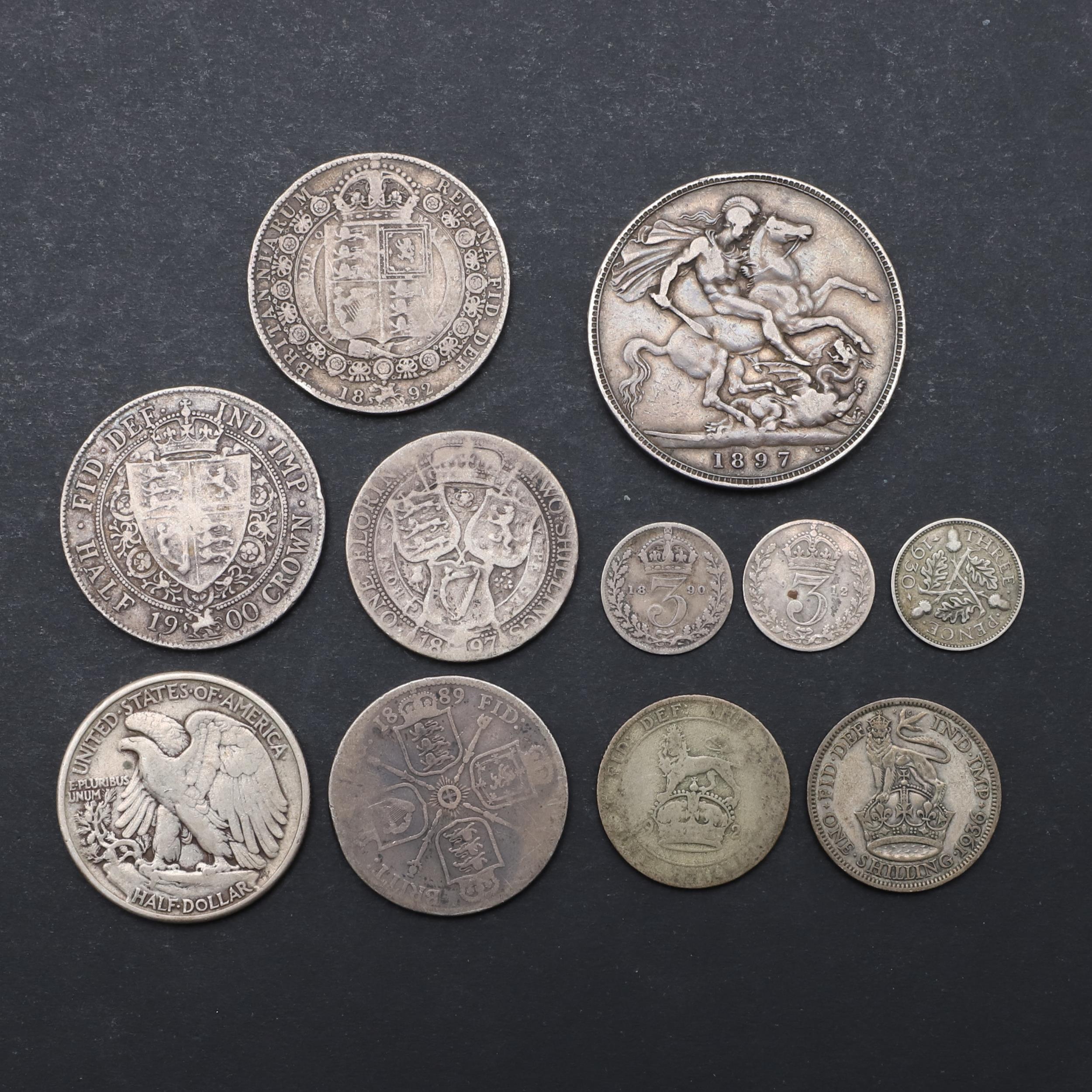 A QUEEN VICTORIA CROWN, 1897 AND A SMALL COLLECTION OF OTHER SILVER. - Bild 2 aus 3