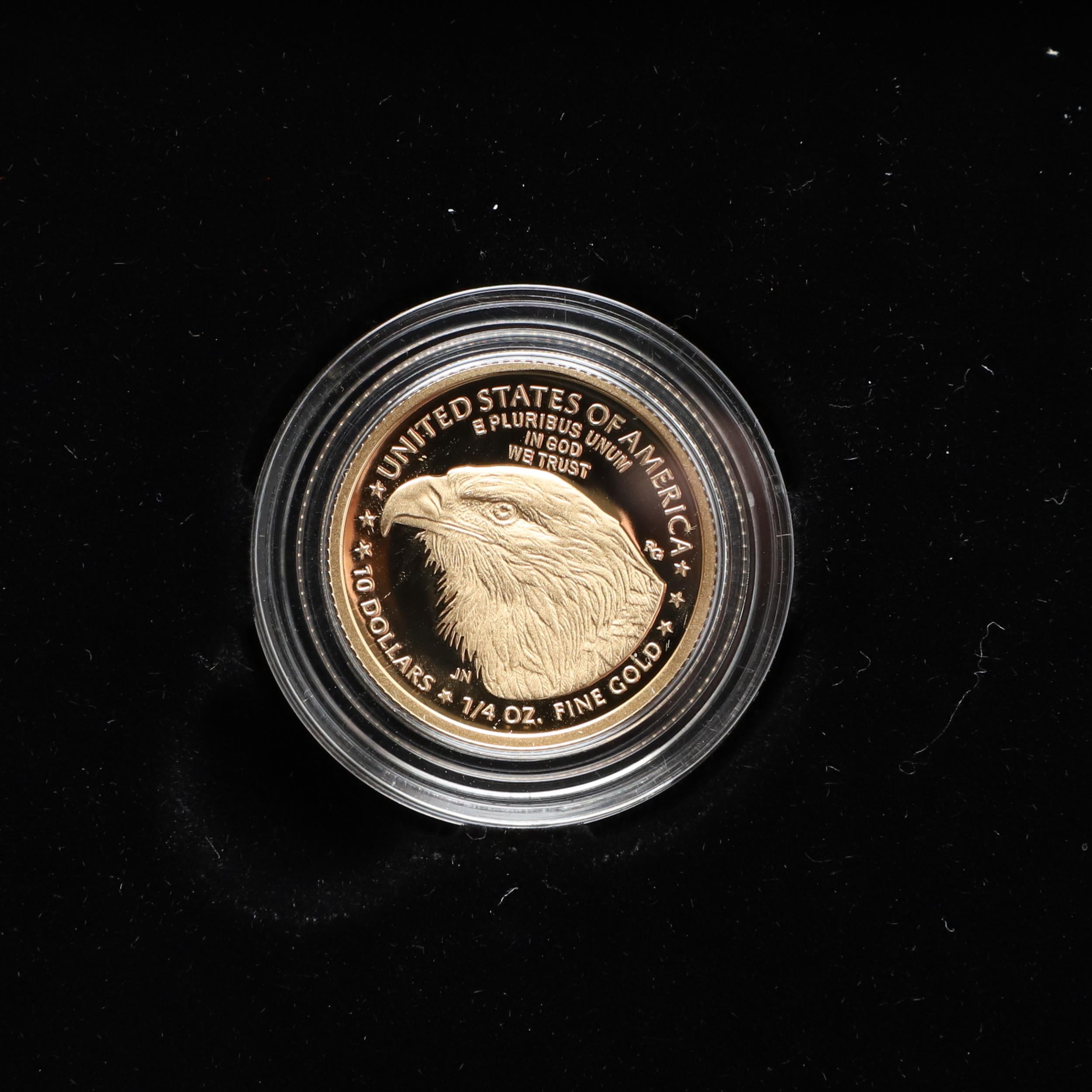 AN AMERICAN GOLD EAGLE PROOF ONE-QUARTER OUNCE COIN, 2021. - Image 2 of 7