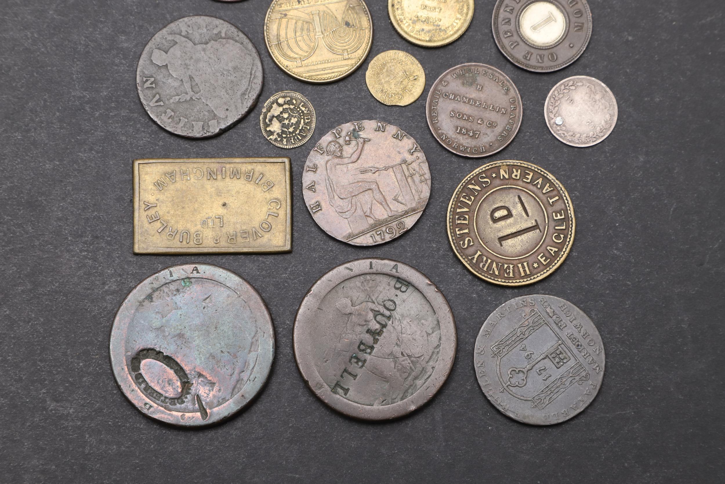 A COLLECTION OF TOKENS AND SIMILAR TO INCLUDE COUNTERMARKED EXAMPLES. - Image 6 of 6