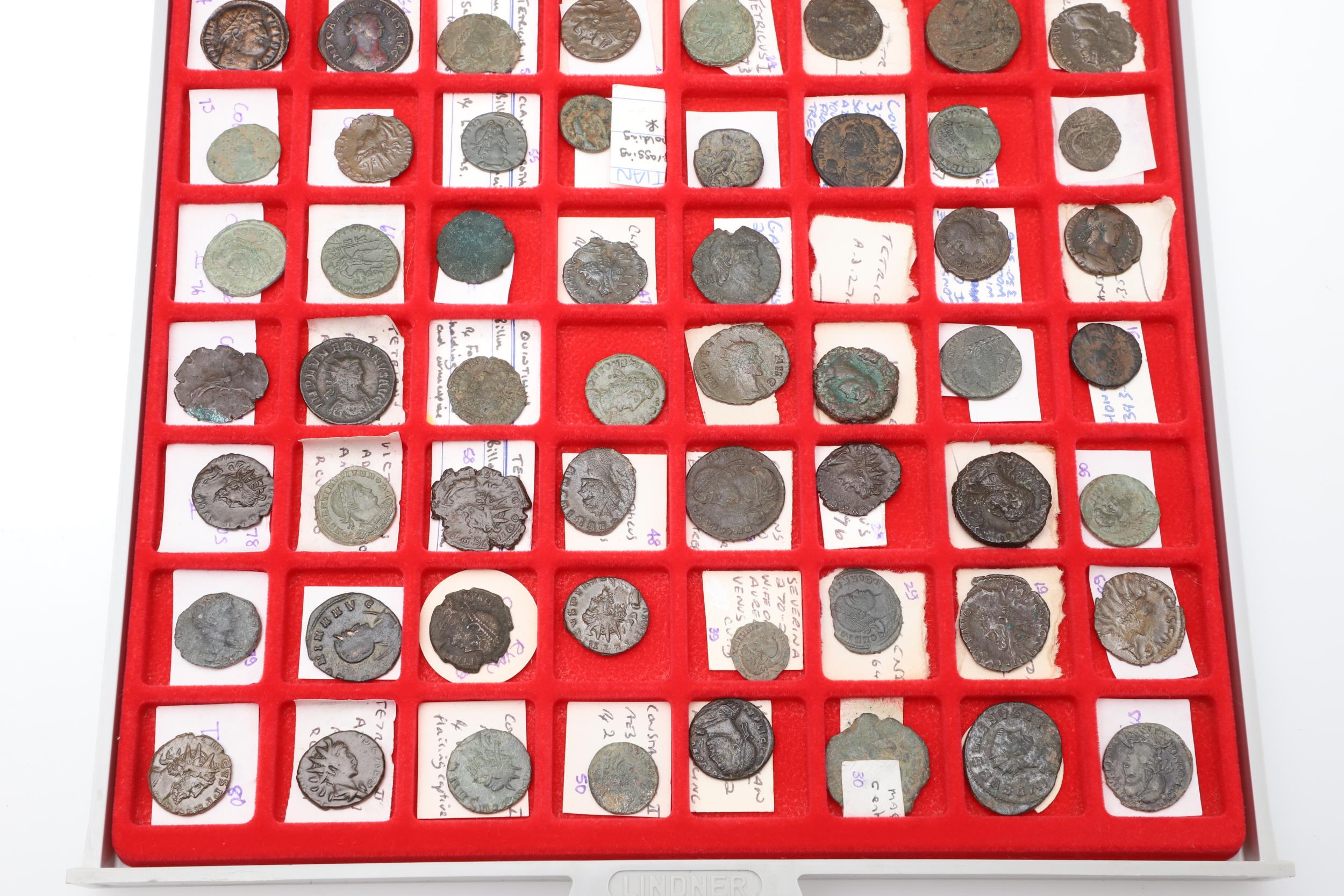 A COLLECTION OF ROMAN COINS IN A LINDNER COIN TRAY. - Image 3 of 11