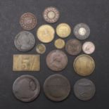 A COLLECTION OF TOKENS AND SIMILAR TO INCLUDE COUNTERMARKED EXAMPLES.