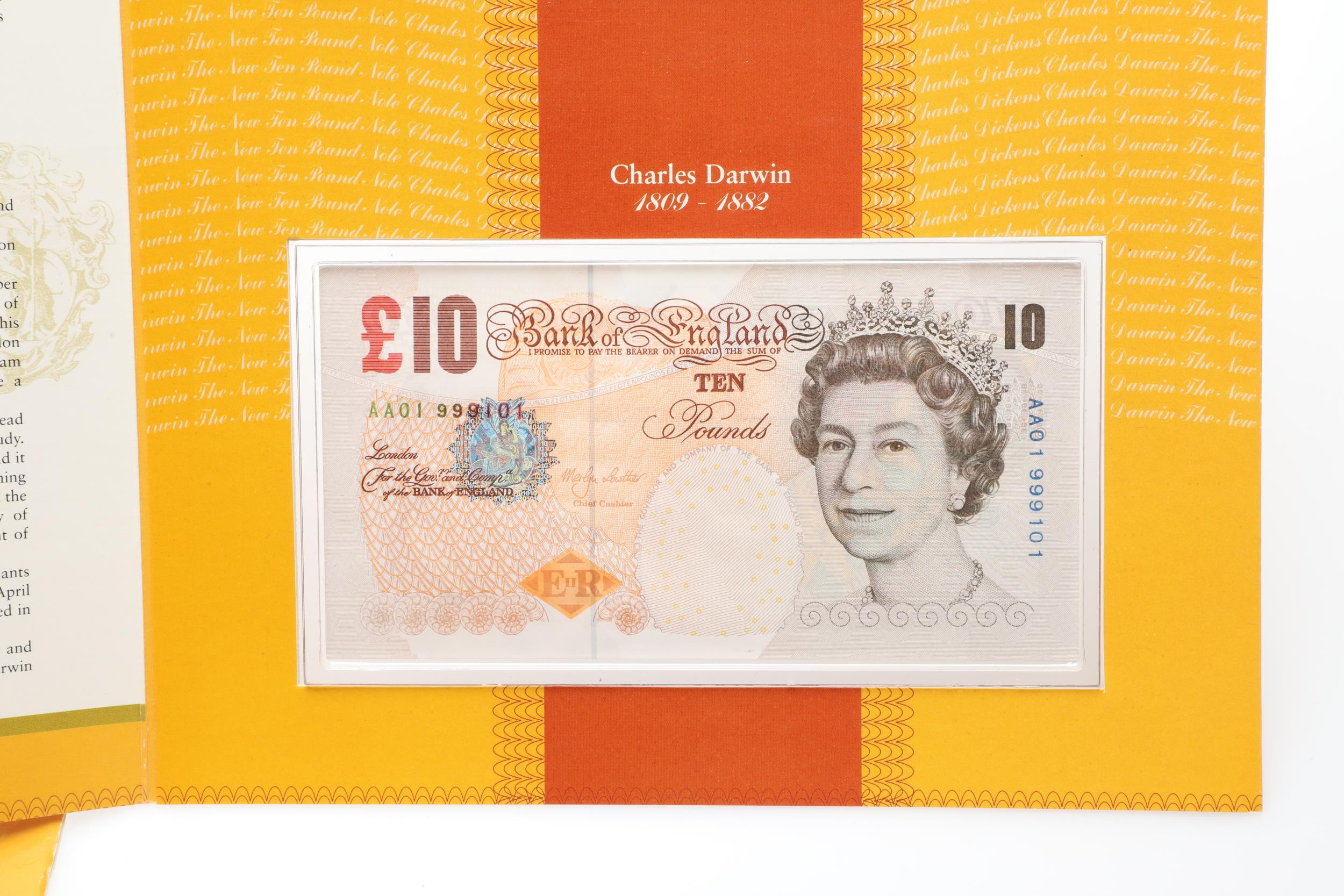 A BANK OF ENGLAND PRESENTATION SET OF 'LAST DICKENS' AND 'FIRST DARWIN' TEN POUND BANKNOTES. - Bild 5 aus 7