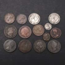 A COLLECTION OF GEORGE II COPPER AND OTHER COINS.