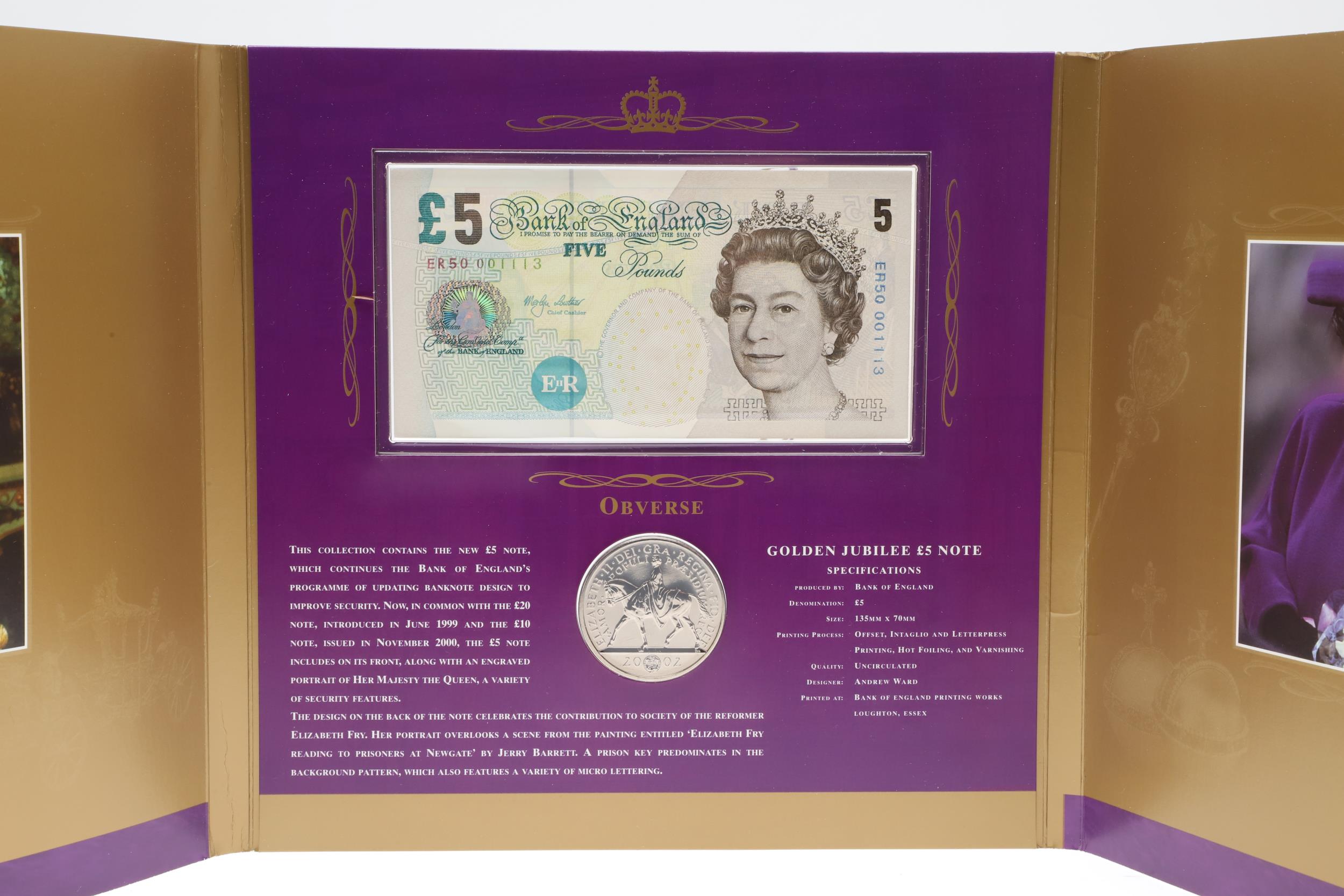 TWO CONSECUTIVE GOLDEN JUBILEE PRESENTATION ROYAL MINT COIN AND NOTE SETS. - Image 4 of 9