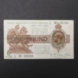 A SECOND WARREN FISHER ISSUE BANK OF ENGLAND ONE POUND NOTE.