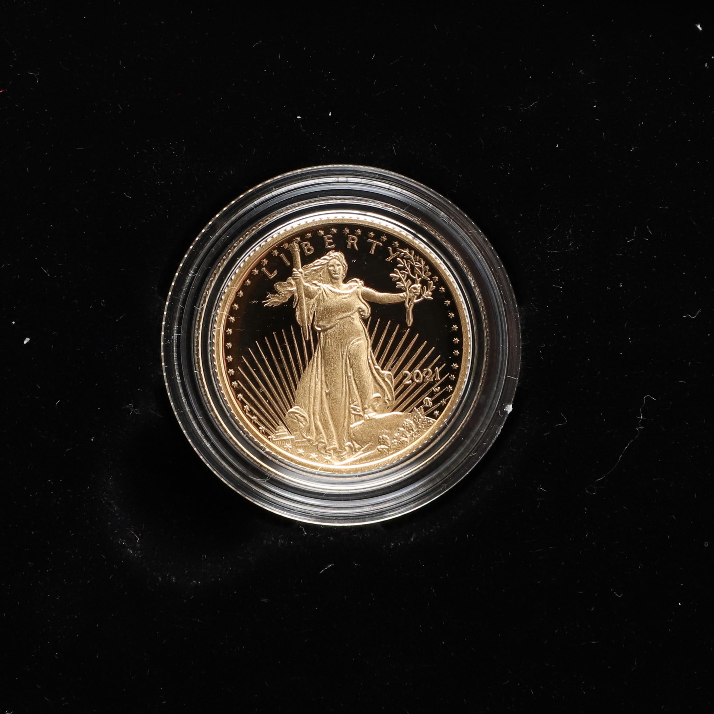AN AMERICAN GOLD EAGLE PROOF ONE-QUARTER OUNCE COIN, 2021. - Image 3 of 7