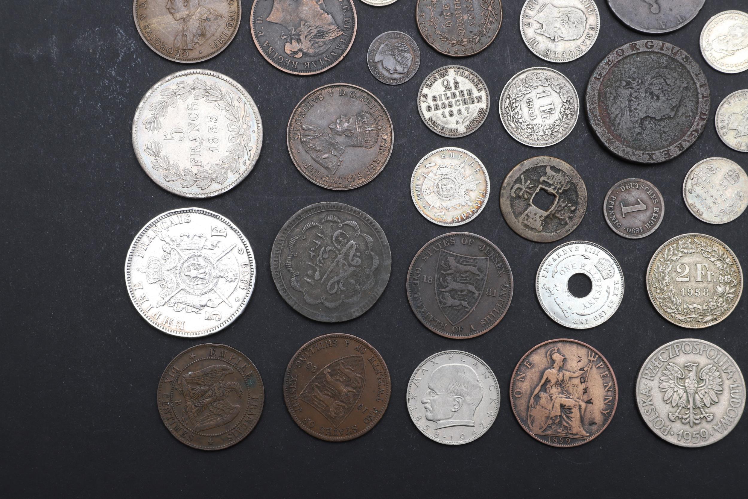 A COLLECTION OF WORLD COINS INCLUDING A NAPOLEON III 5 FRANC COIN. - Image 4 of 5