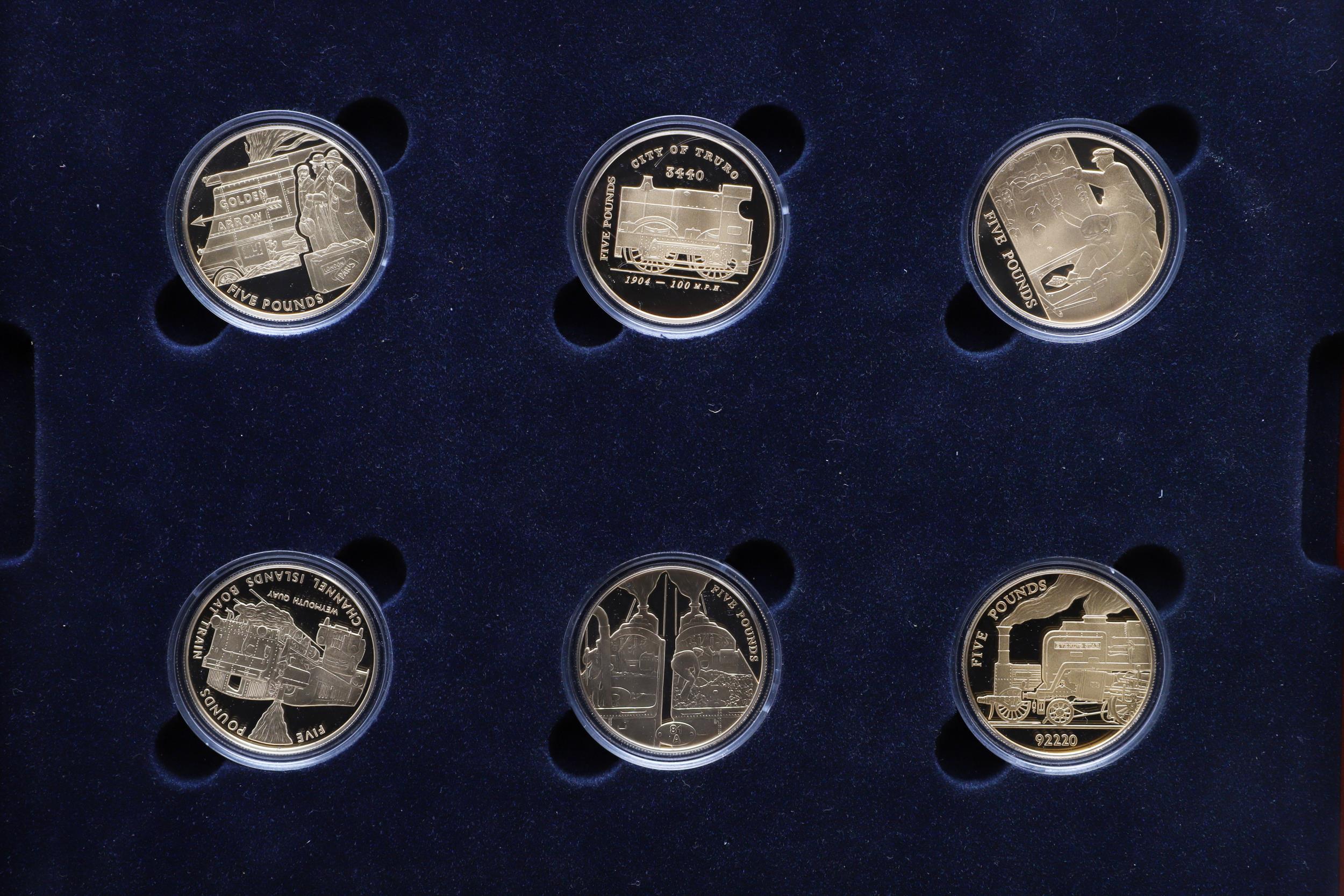 A ROYAL MINT 'THE GOLDEN STEAM AGE' COLLECTION OF 18 SILVER GILT PROOF COINS. - Image 3 of 5