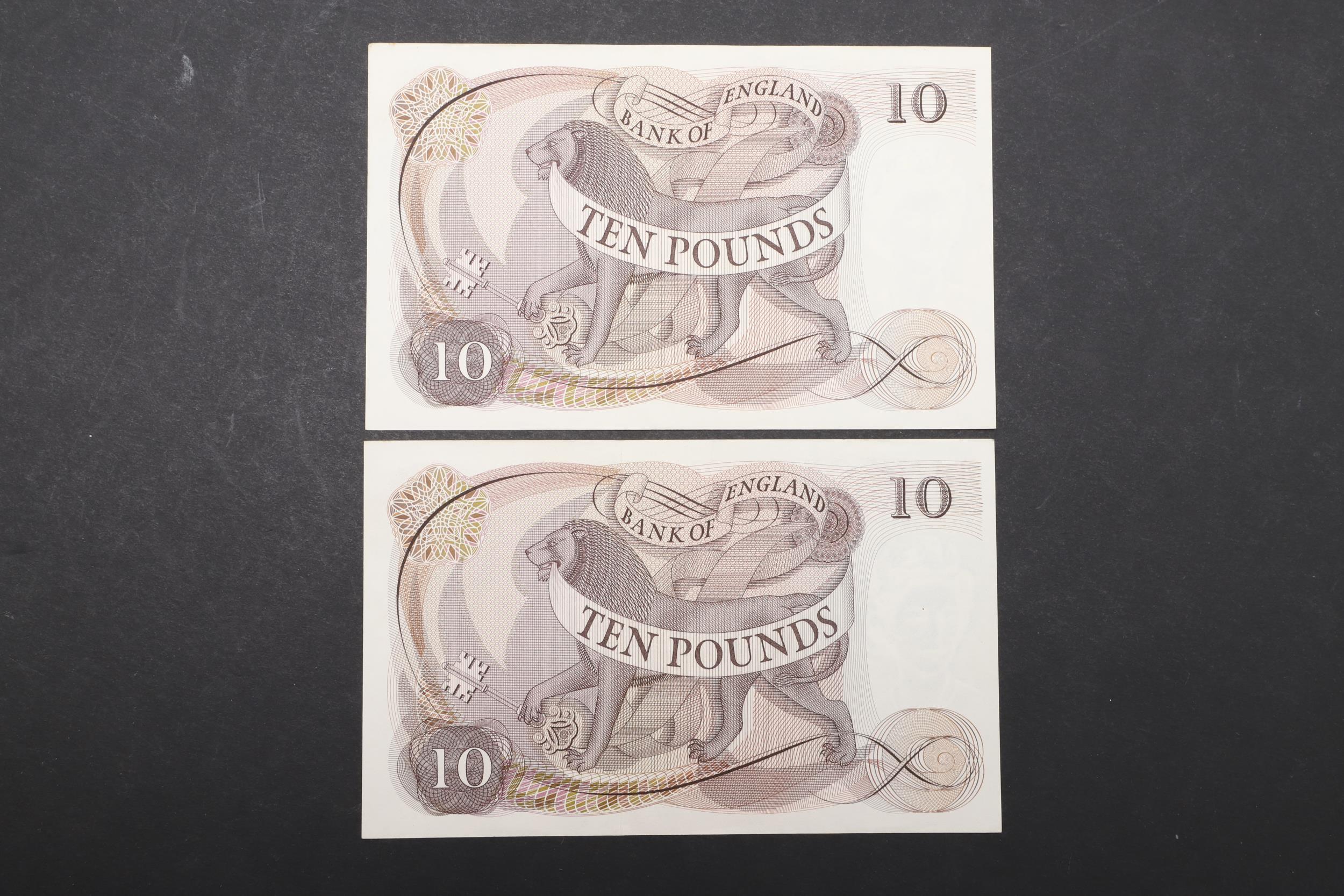 TWO BANK OF ENGLAND SERIES 'C' TEN POUND BANKNOTES WITH CONSECUTIVE NUMBERS. - Image 2 of 2