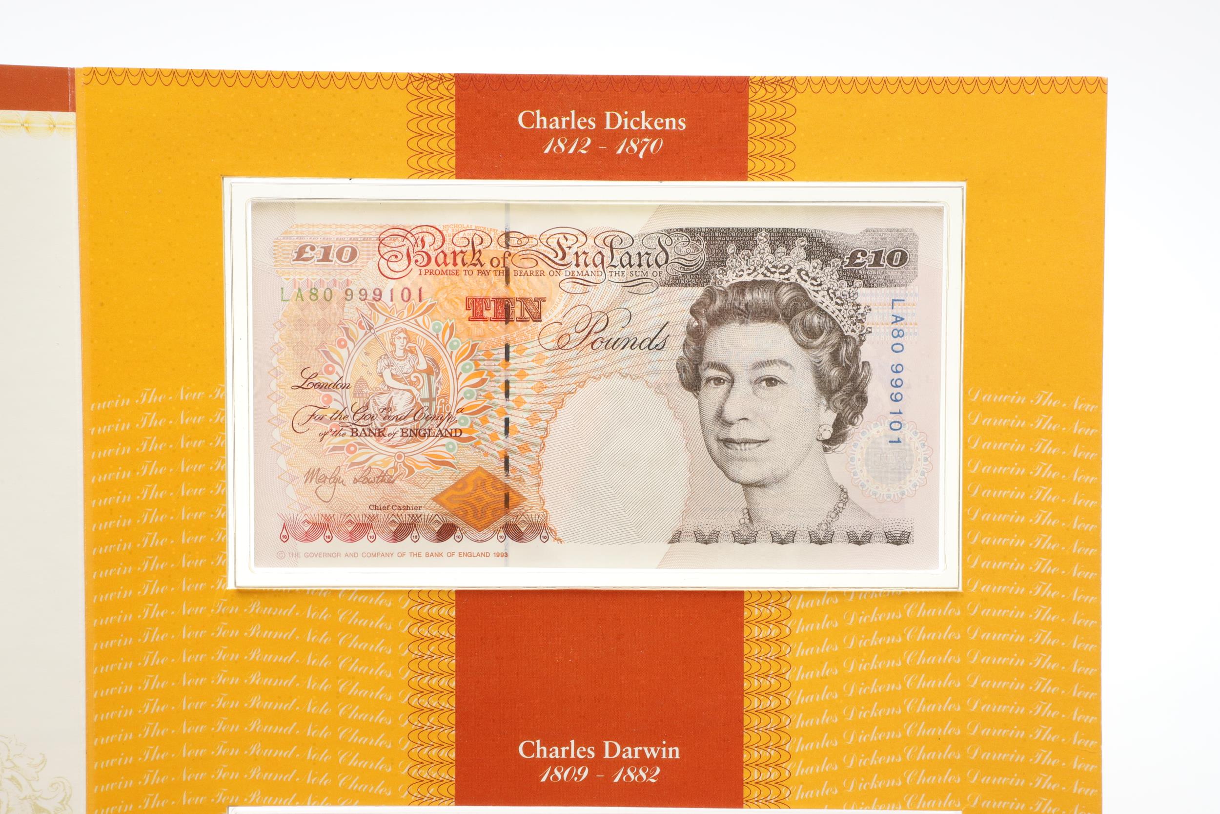 A BANK OF ENGLAND PRESENTATION SET OF 'LAST DICKENS' AND 'FIRST DARWIN' TEN POUND BANKNOTES. - Image 4 of 7