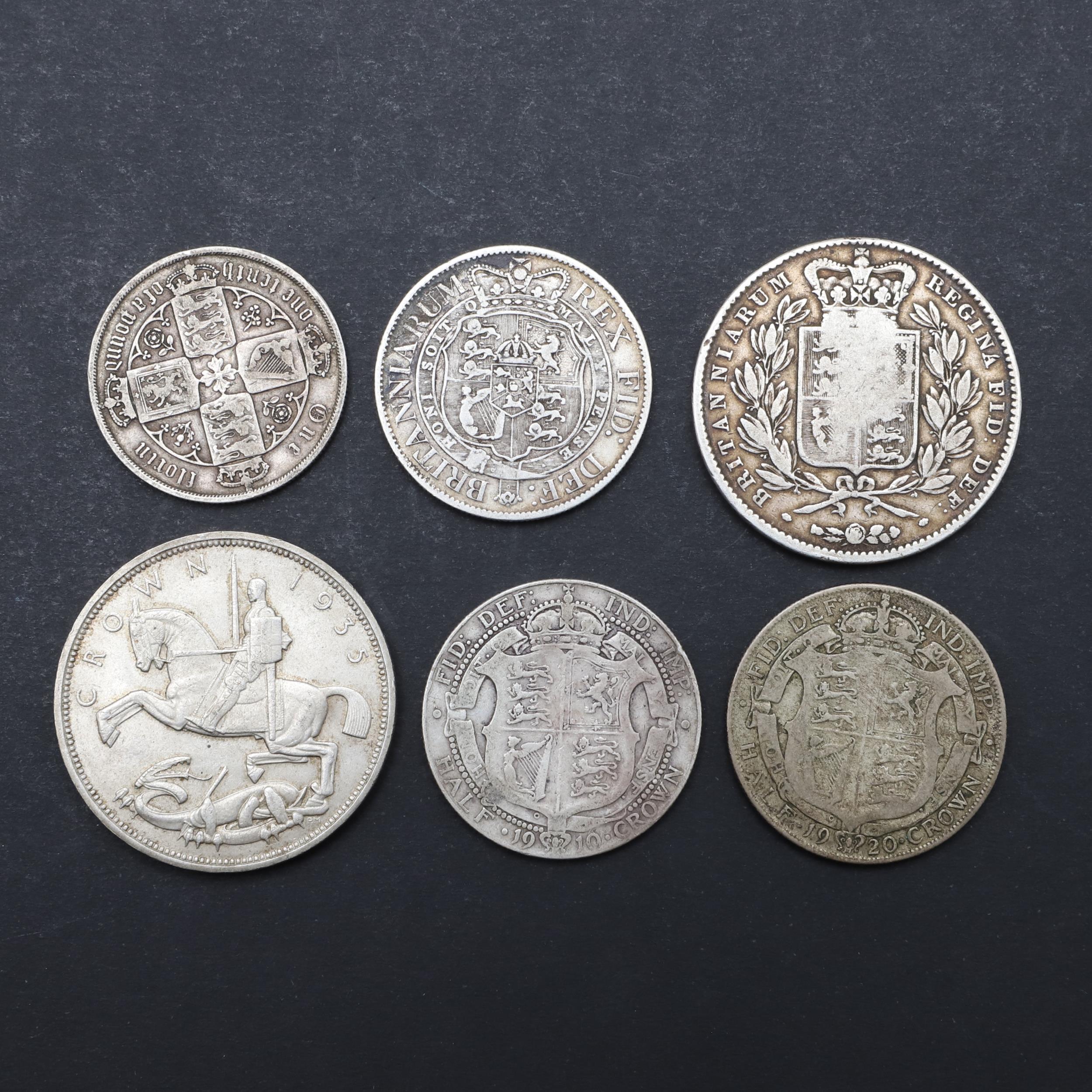 A GEORGE III HALF CROWN 1817, QUEEN VICTORIA CROWN, 1845 AND OTHERS. - Image 2 of 3