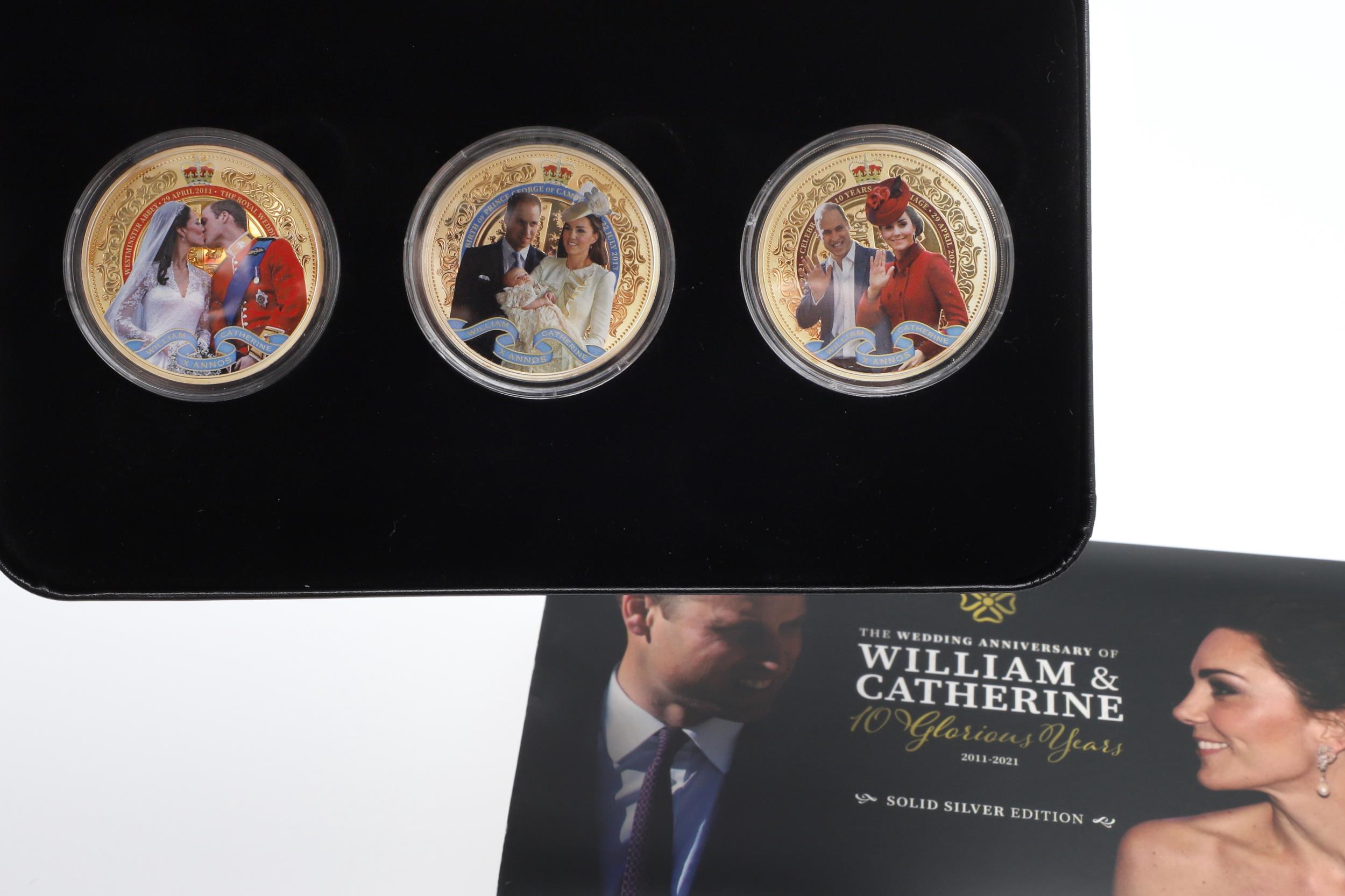 A WILLIAM AND CATHERINE THREE COIN SILVER COIN SET AND OTHER THEMED RECENT SILVER ISSUES. - Image 6 of 7