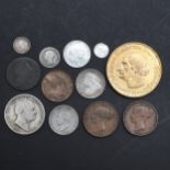 A GEORGE III MAUNDY PENNY AND OTHER SIMILAR COINS.