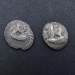 BRITISH IRON AGE, DUROTRIGES, BADBURY RAT QUARTER STATER AND ANOTHER SIMILAR.