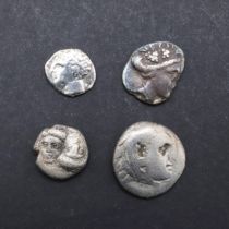 GREEK COINS: FOUR SMALL DENOMINATION COINS TO INCLUDE HISTIAIA.