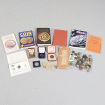 A MIXED COLLECTION OF COINS, BOOKS AND OTHER ITEMS.